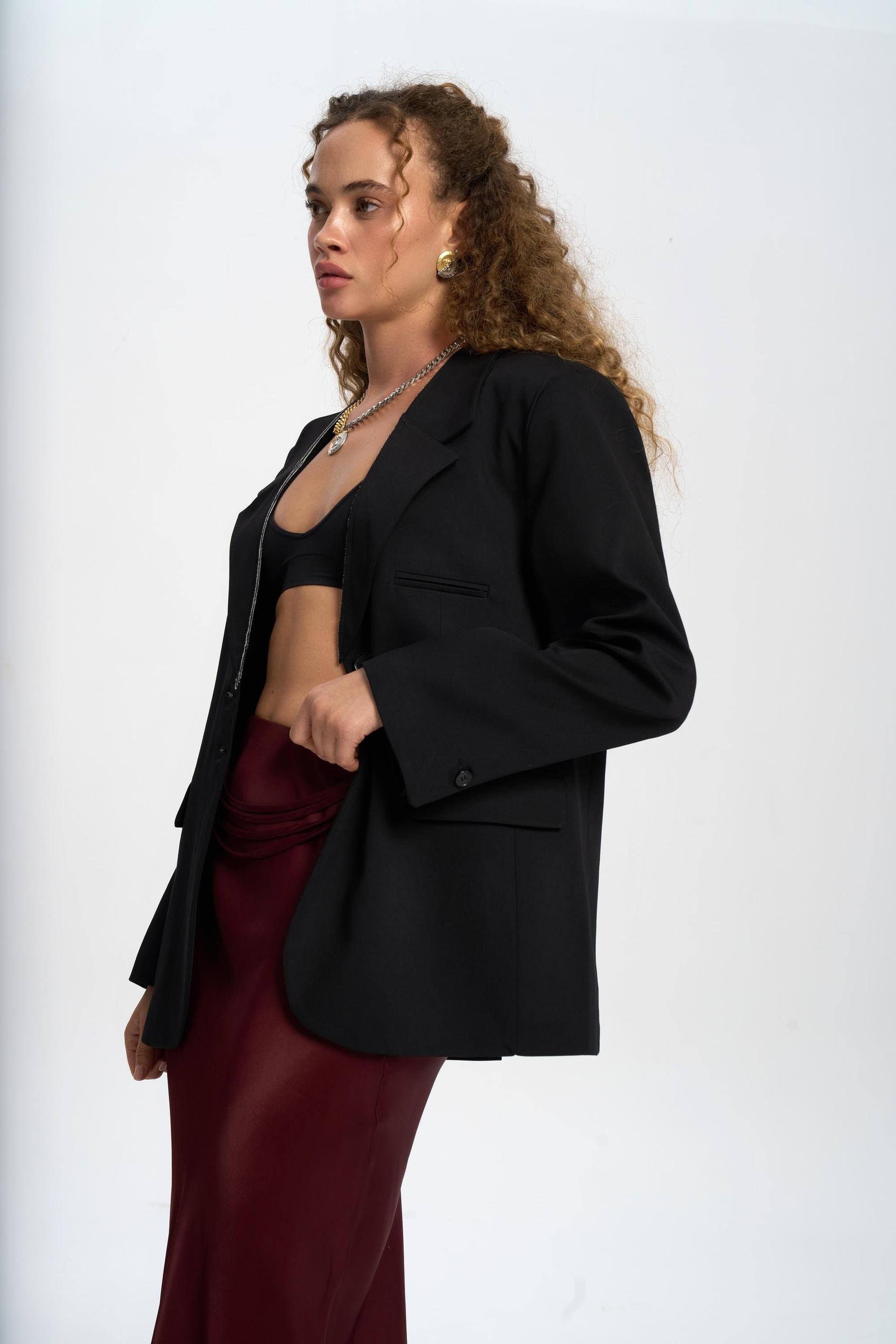 Volda Collar Detailed Black Blazer