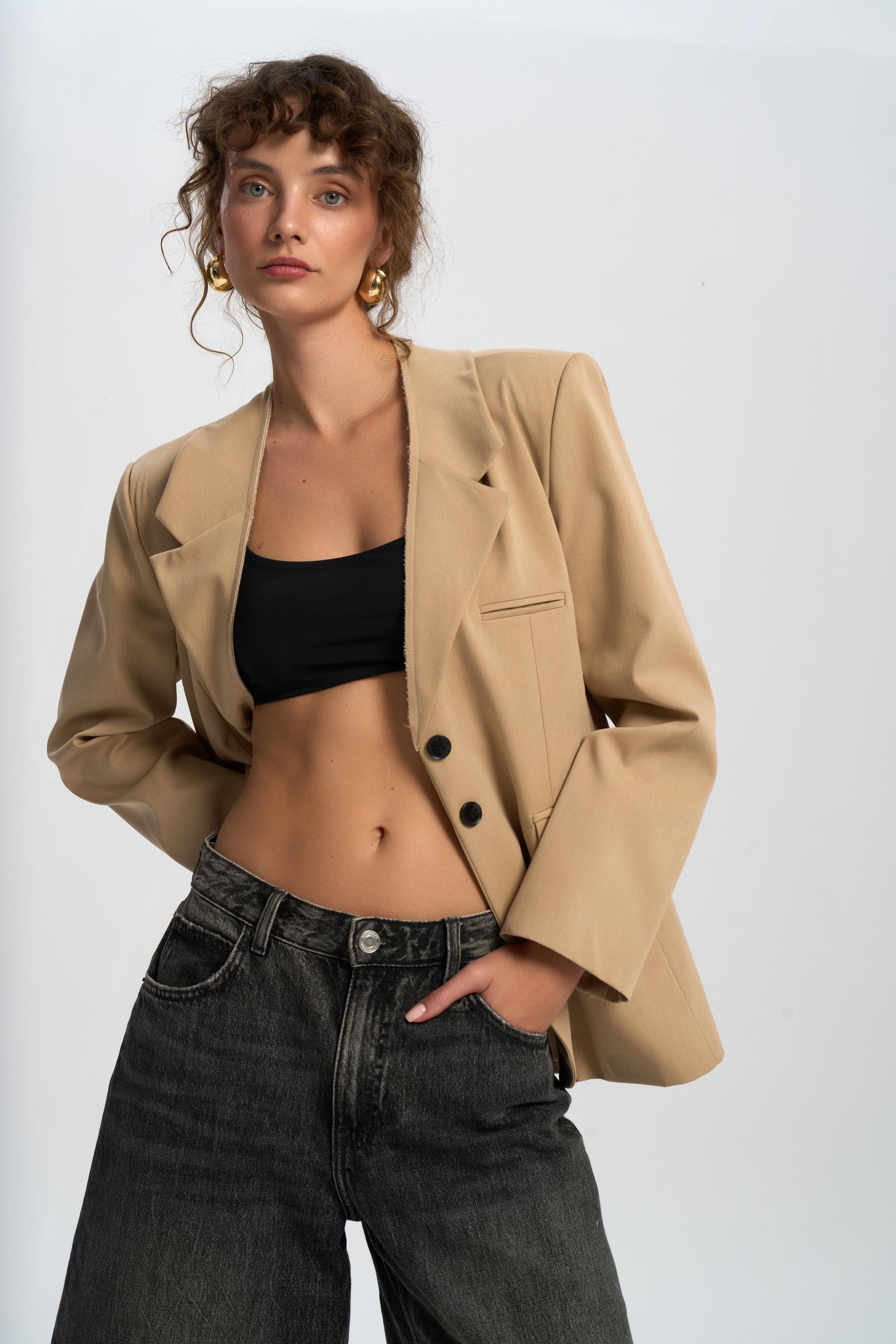 Volda Collar Detailed Taupe Blazer