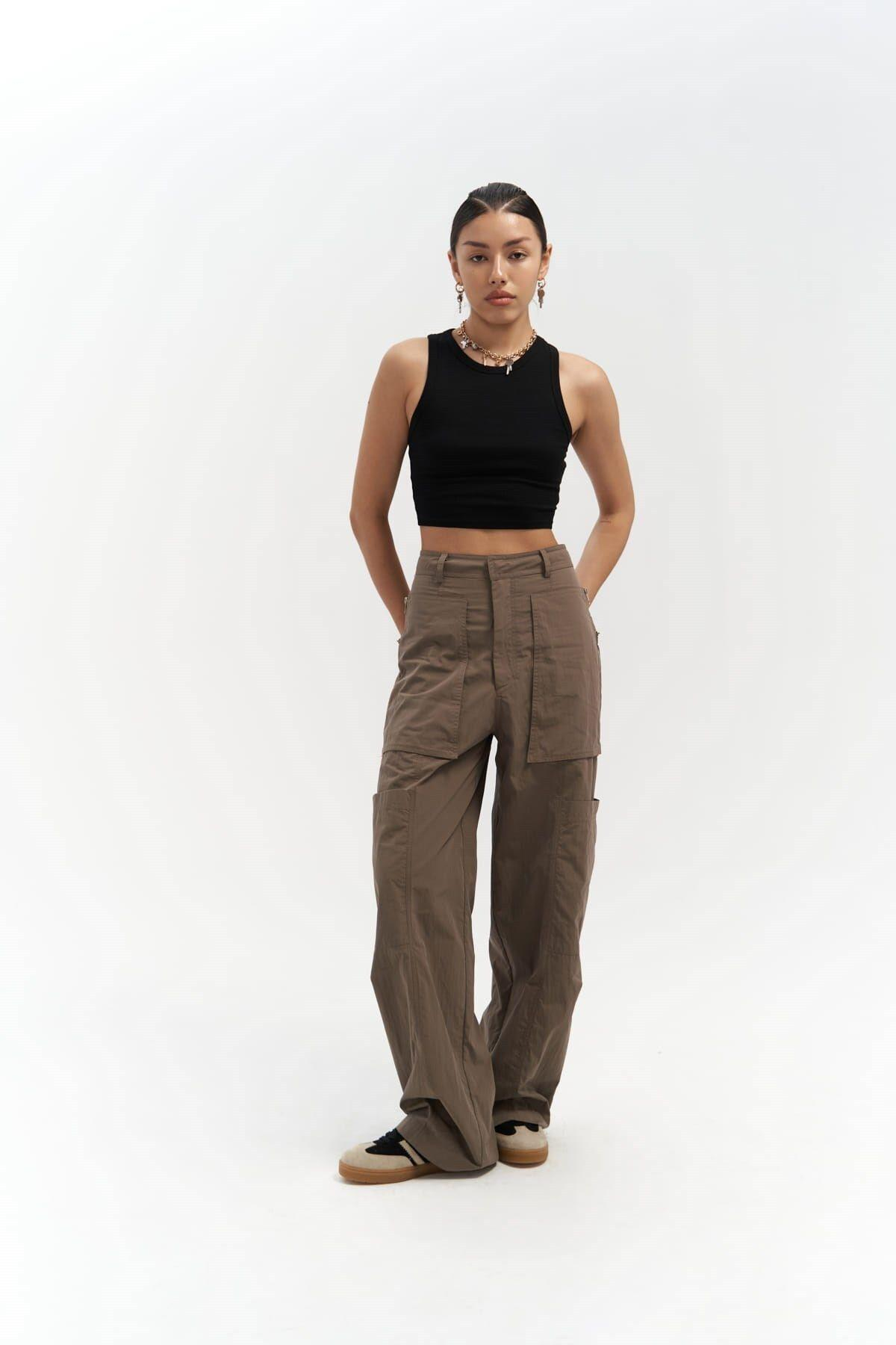 Wendy Khaki  Parachute Cargo Trousers 