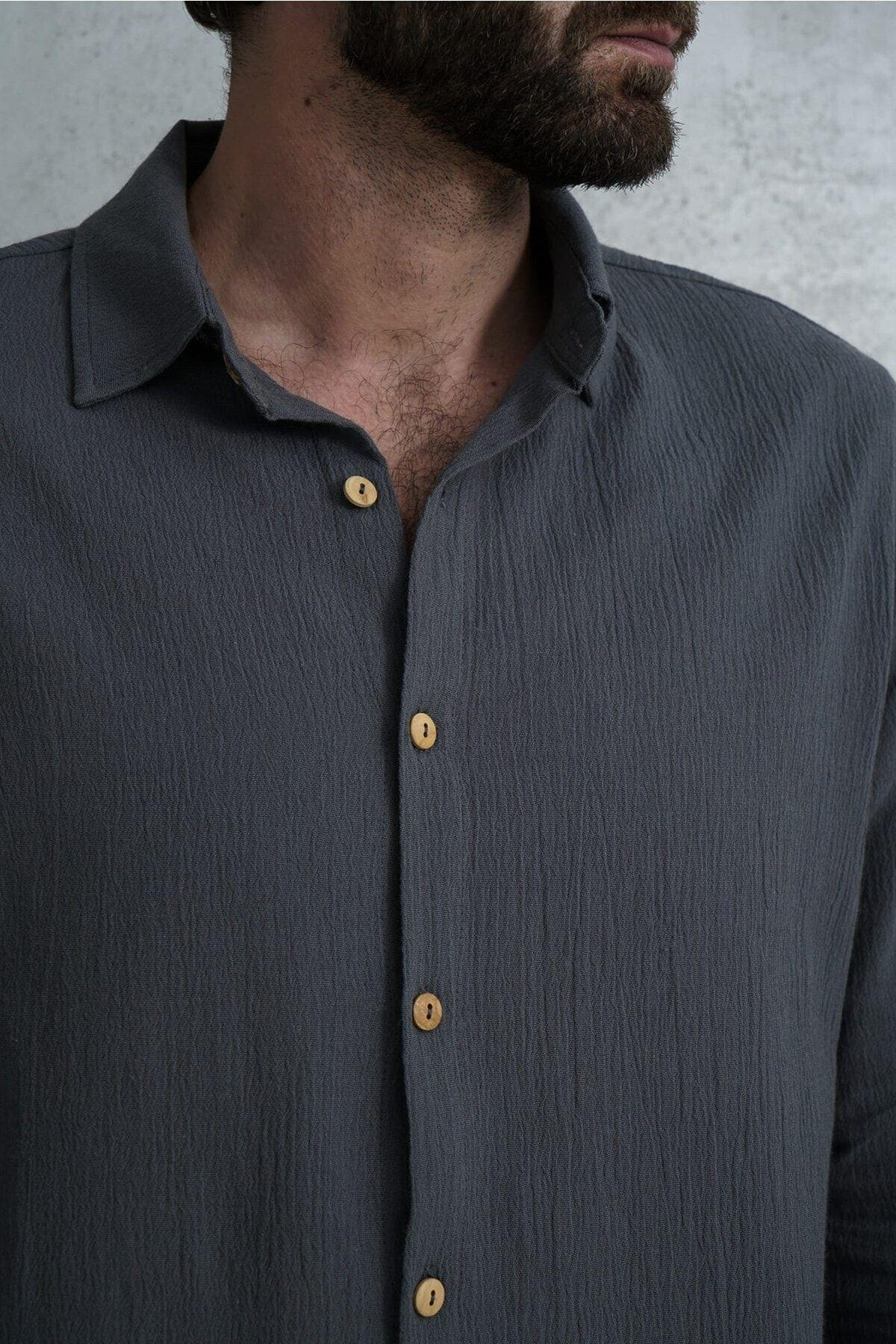 Wesley Men's Oversize Anthracite Crinkle Shirt
