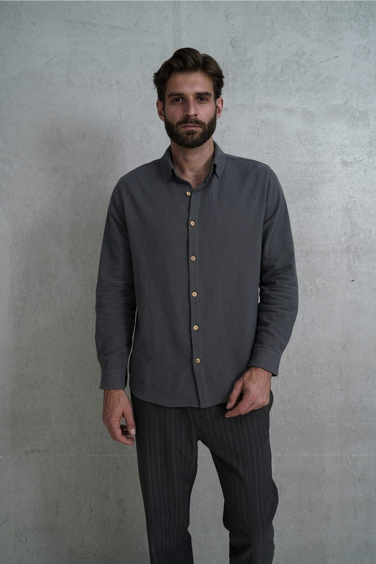 Wesley Men's Oversize Anthracite Crinkle Shirt