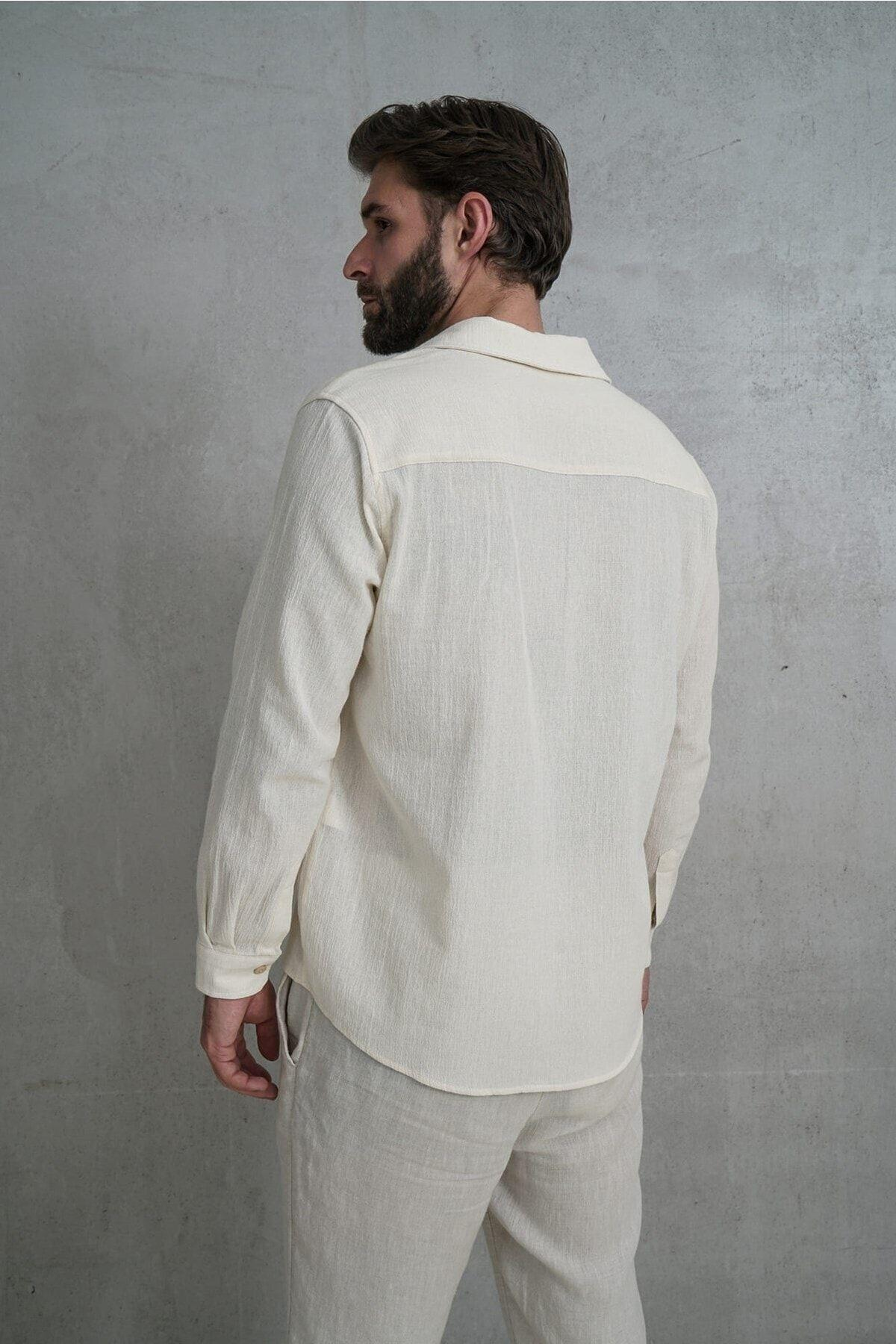 Wesley Erkek Oversize Krinkıl Bej Gömlek