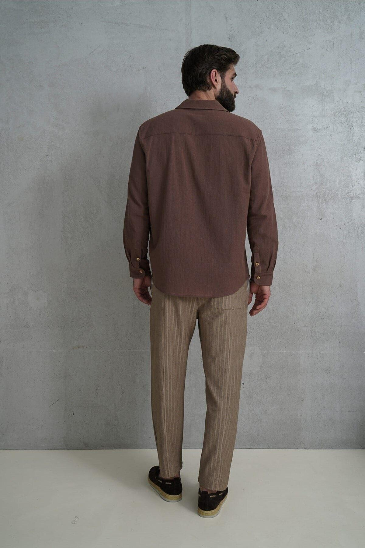 Wesley Men's Oversize Brown Crinkle Shirt