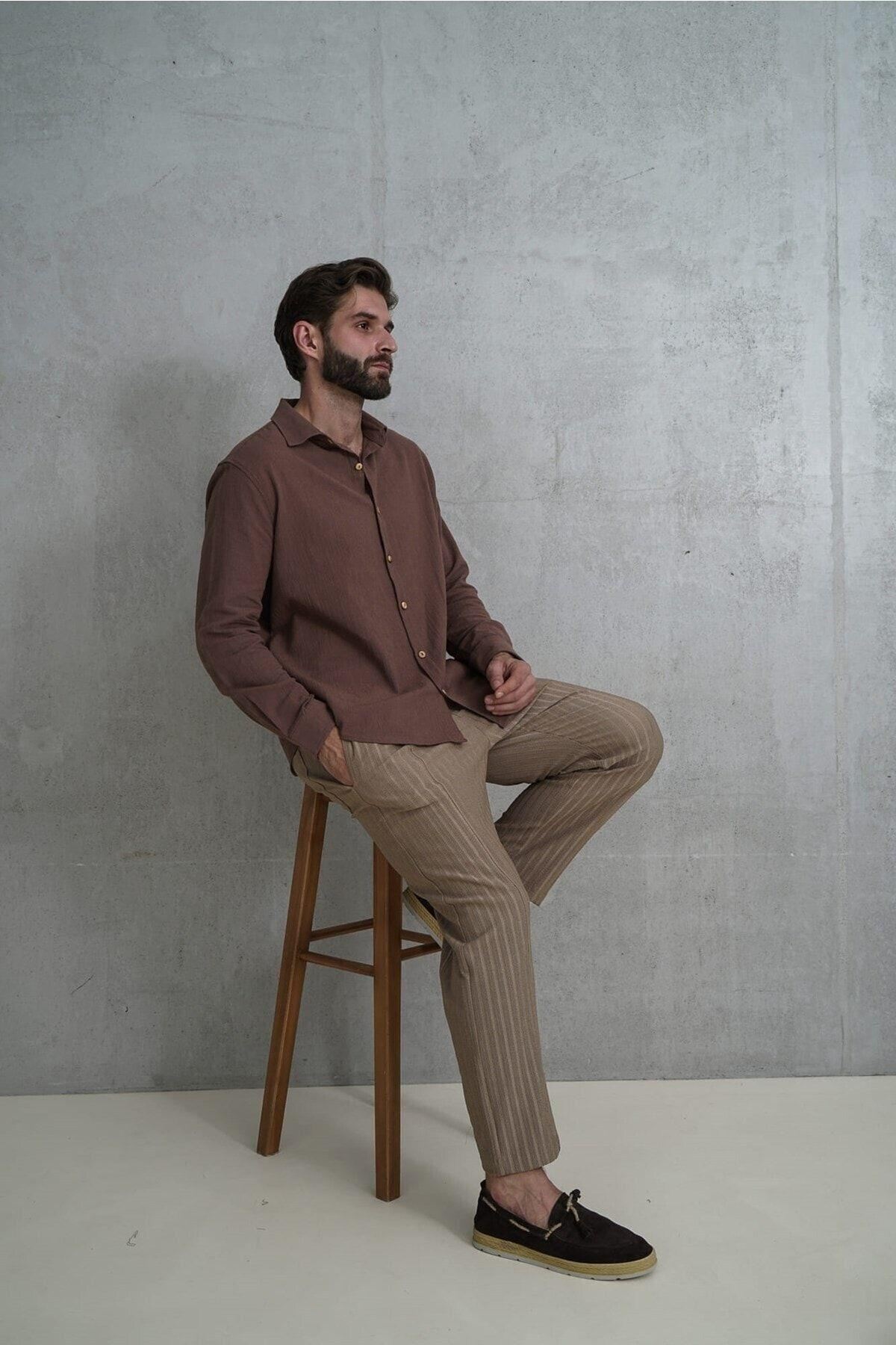 Wesley Men's Oversize Brown Crinkle Shirt