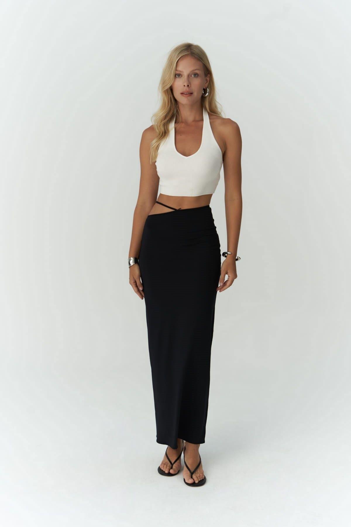 Willy Black Long Skirt with Rope Detail