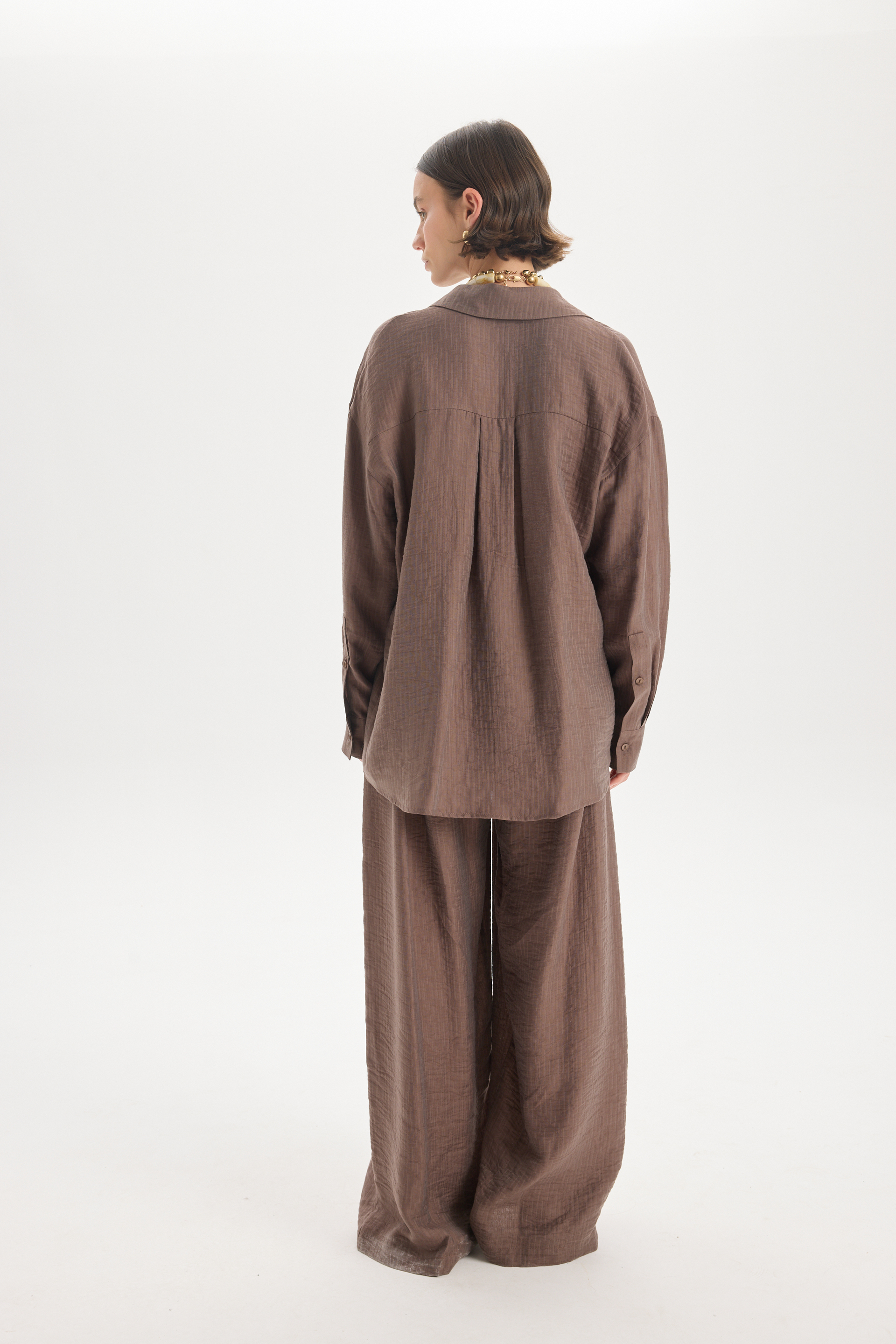 Yovena Düğme Detay Kahve Oversize Gömlek