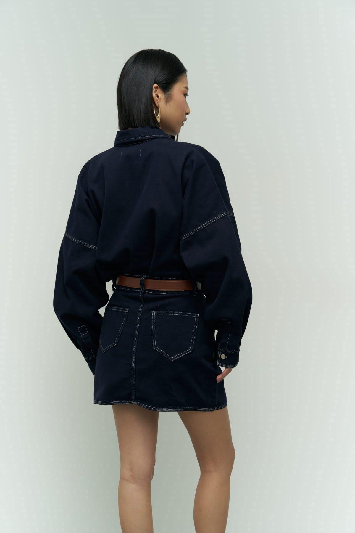 Zain Koyu Mavi Mini Kot Etek