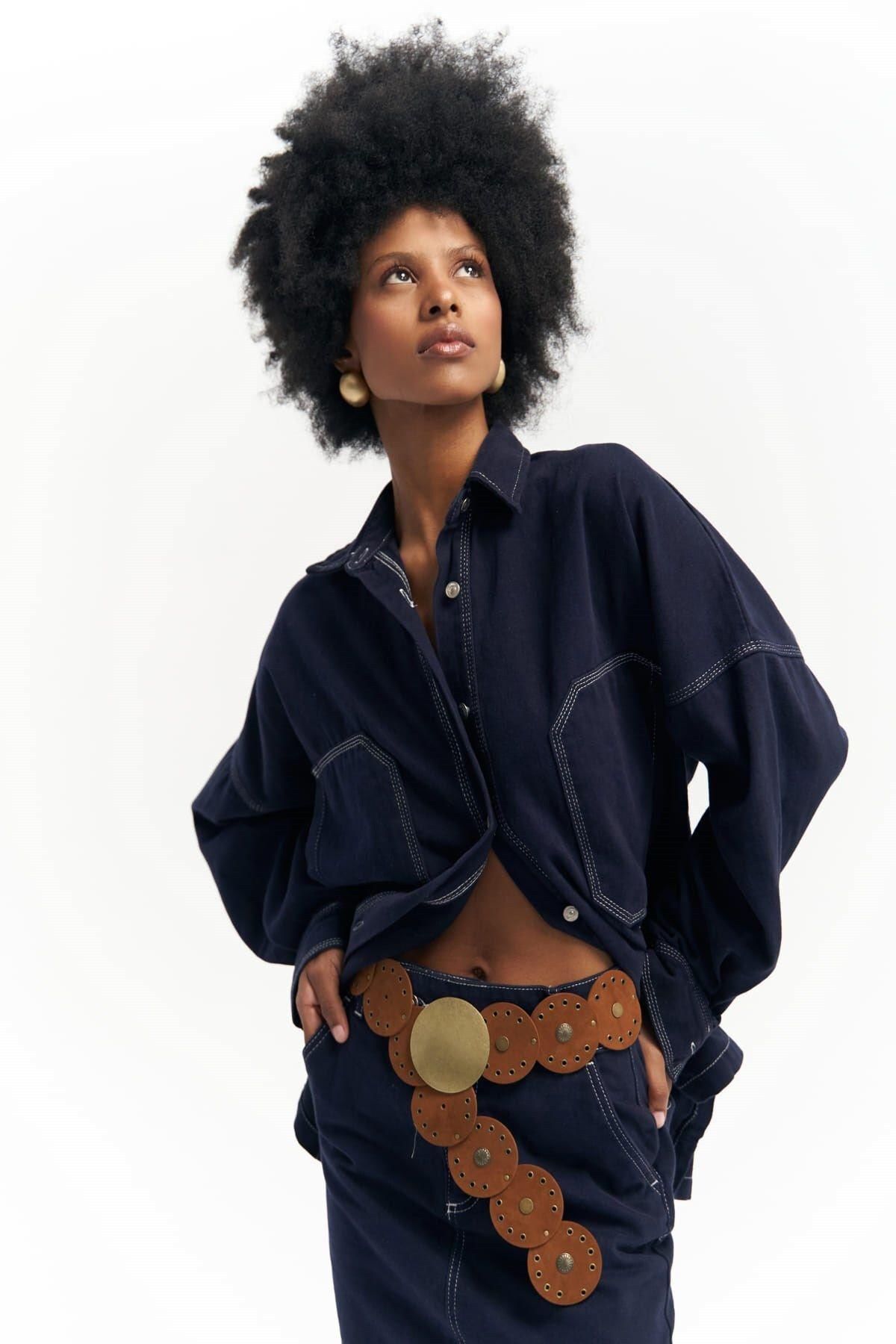 Zain Koyu Mavi Mini Kot Etek