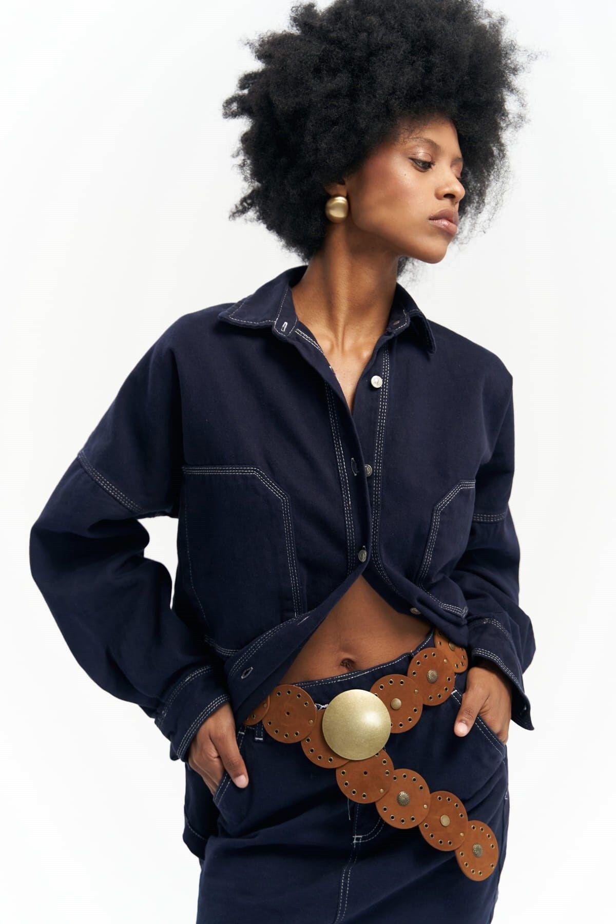 Zain Koyu Mavi Mini Kot Etek