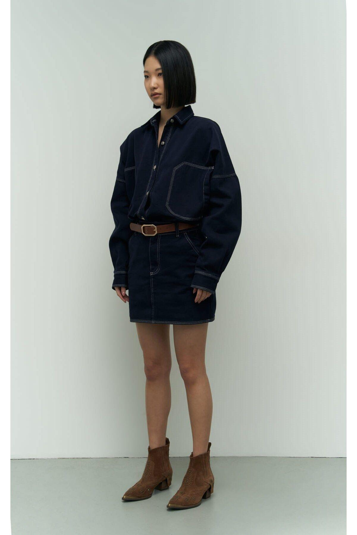 Zain Koyu Mavi Mini Kot Etek