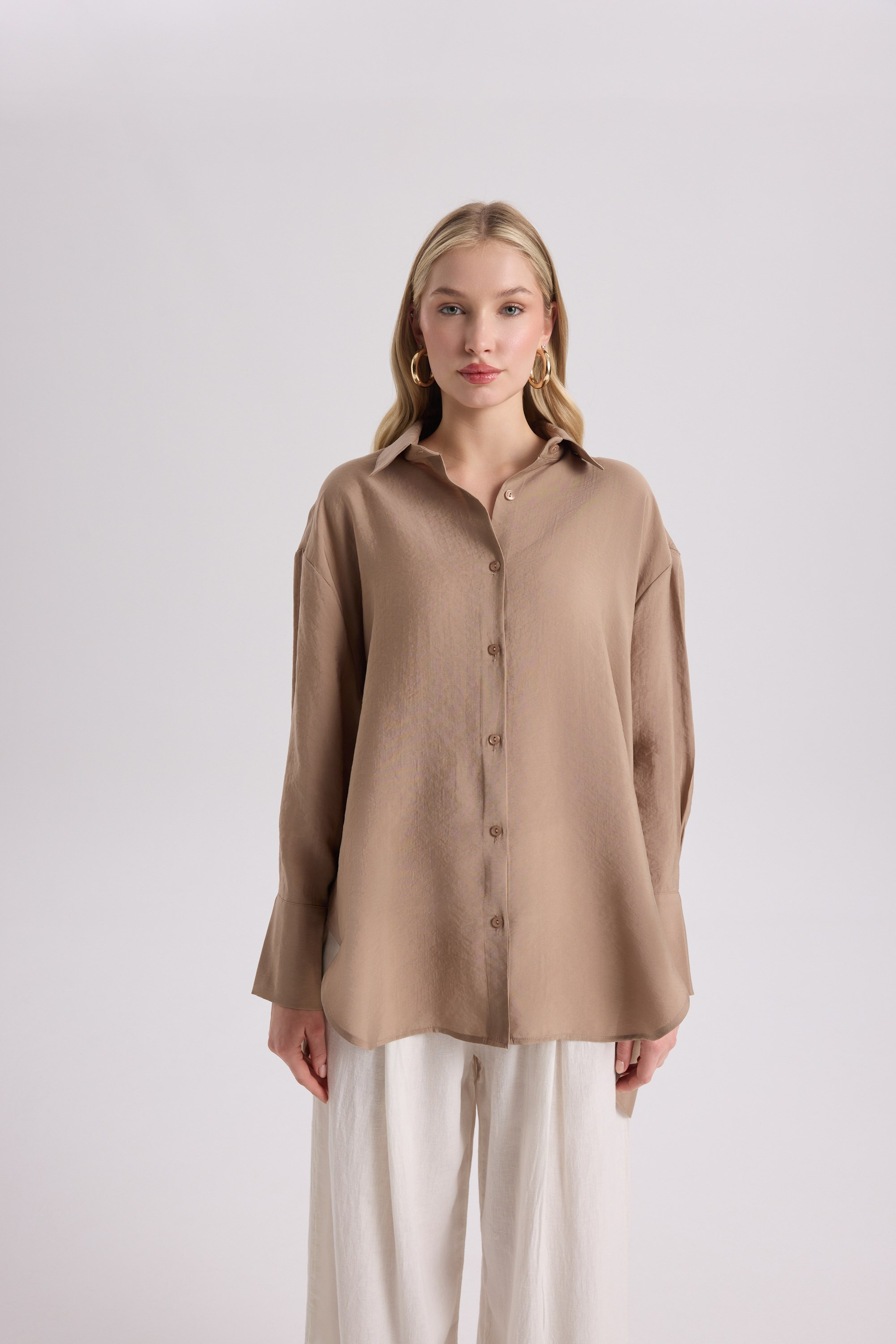 Zaria Açık Vizon Oversize Gömlek