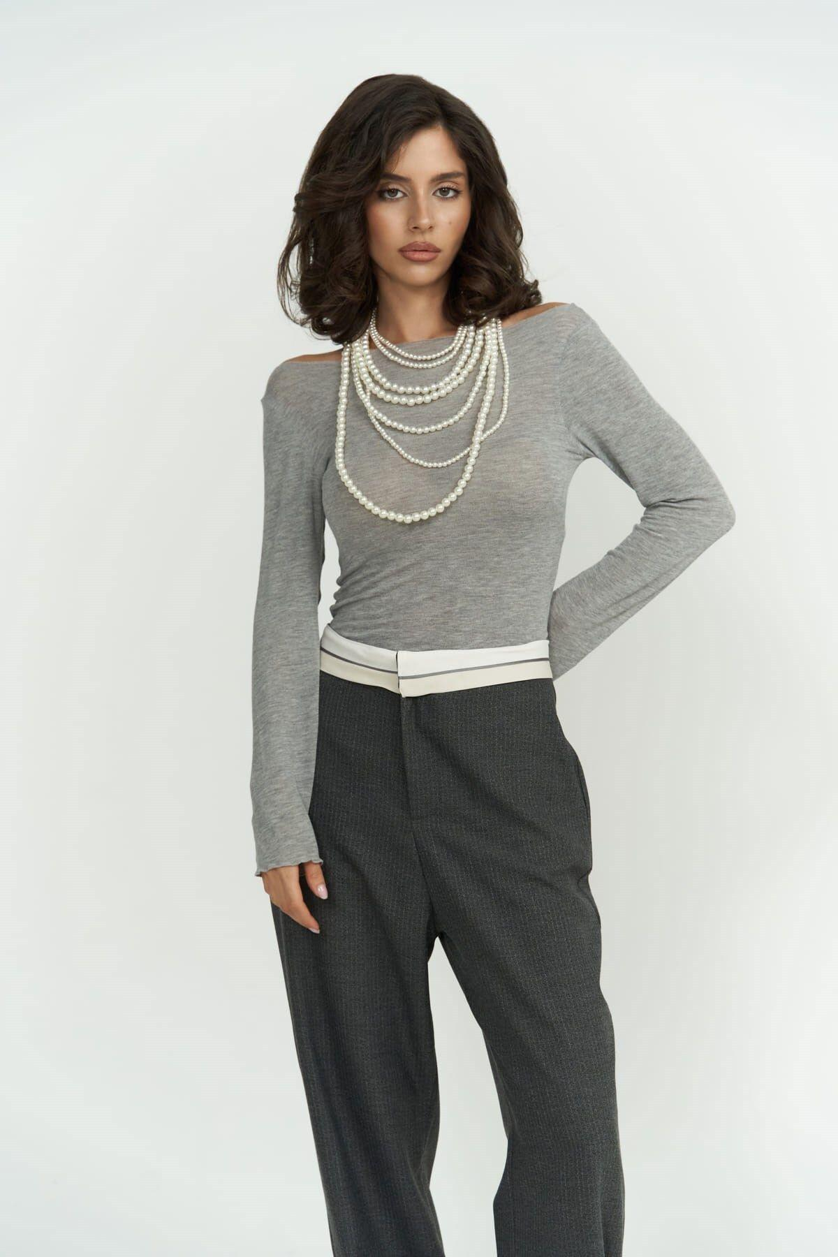 Zelmira Reversed Waistband Dark Gray Pants