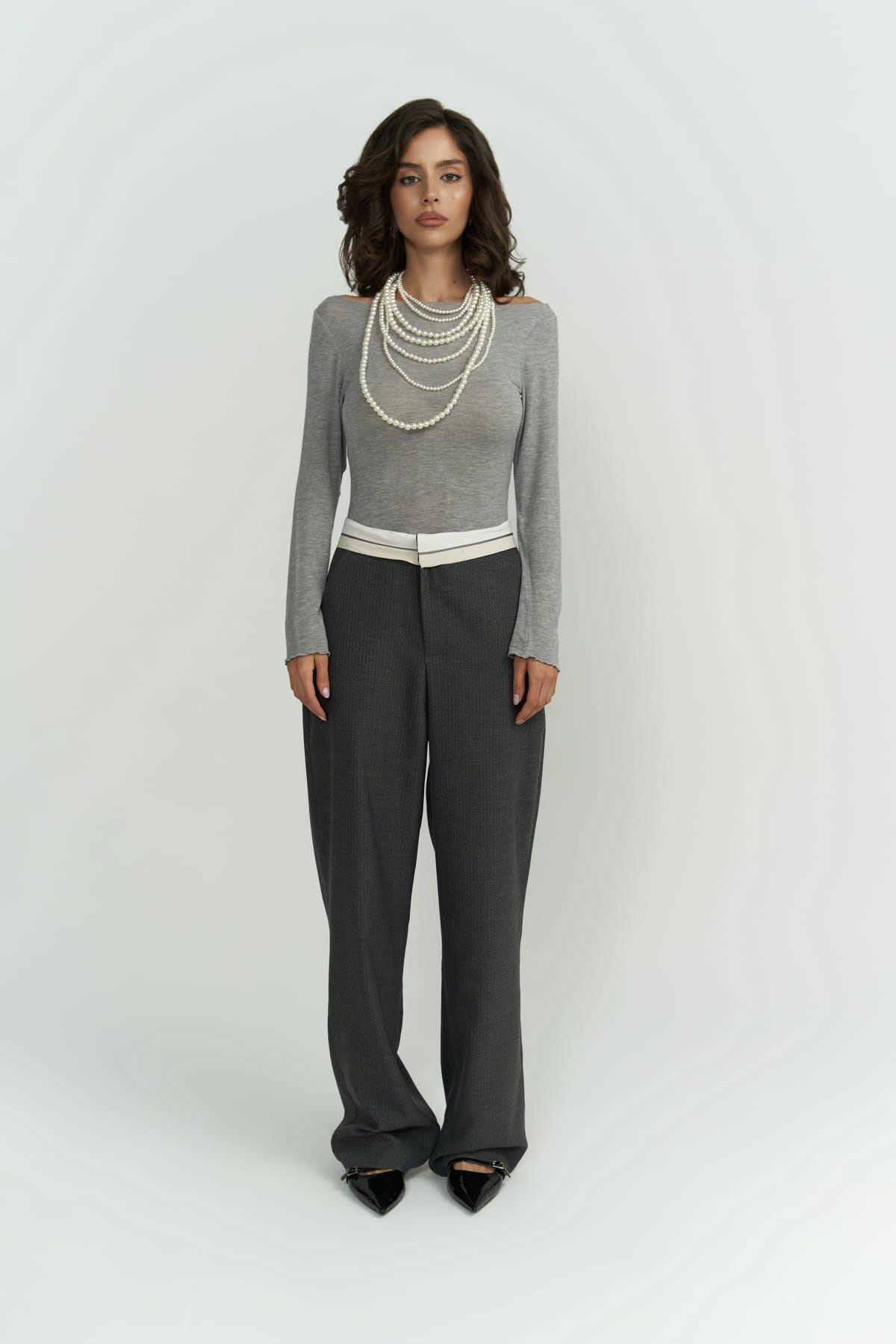 Zelmira Reversed Waistband Dark Gray Pants