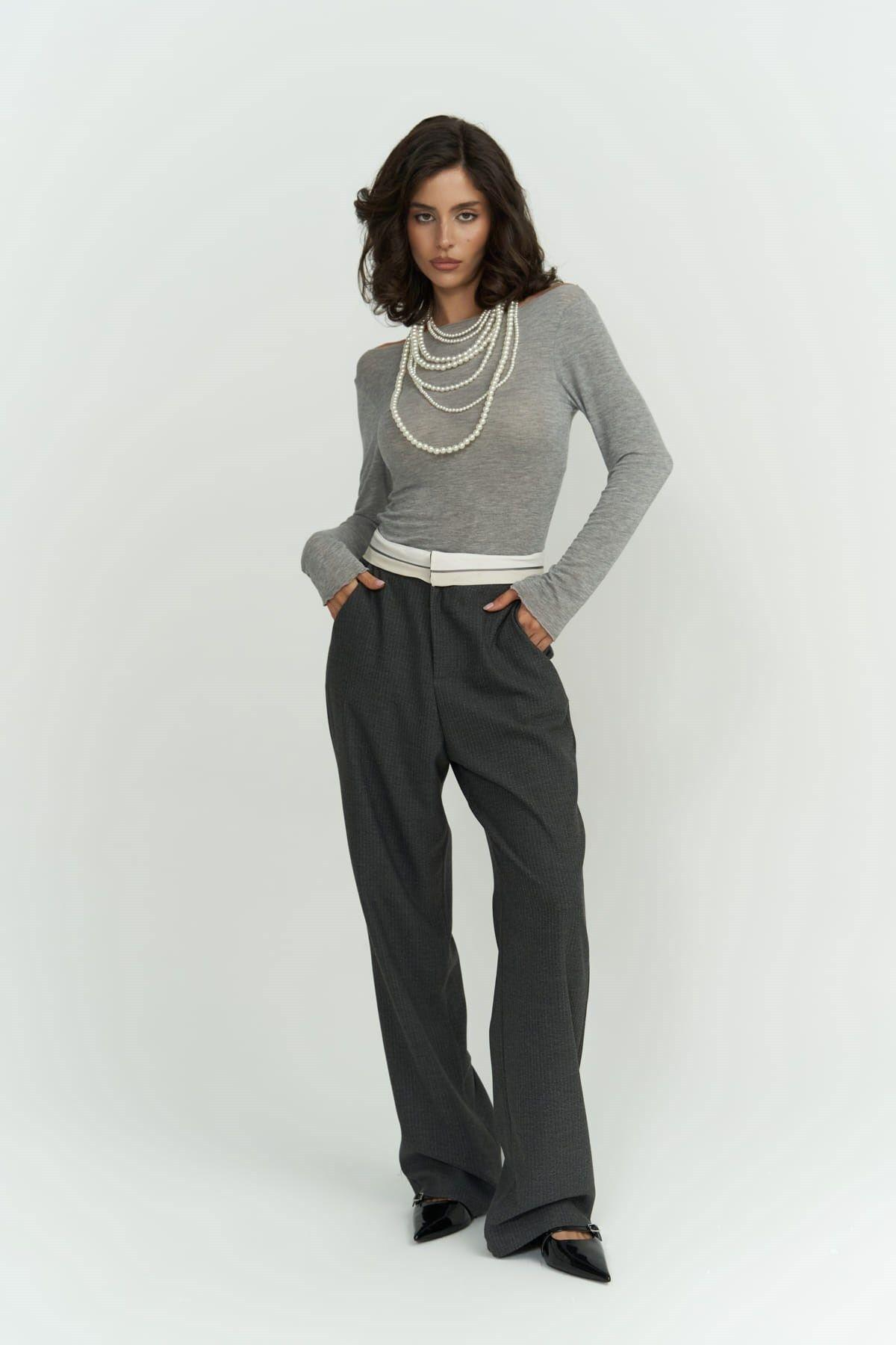 Zelmira Reversed Waistband Dark Gray Pants
