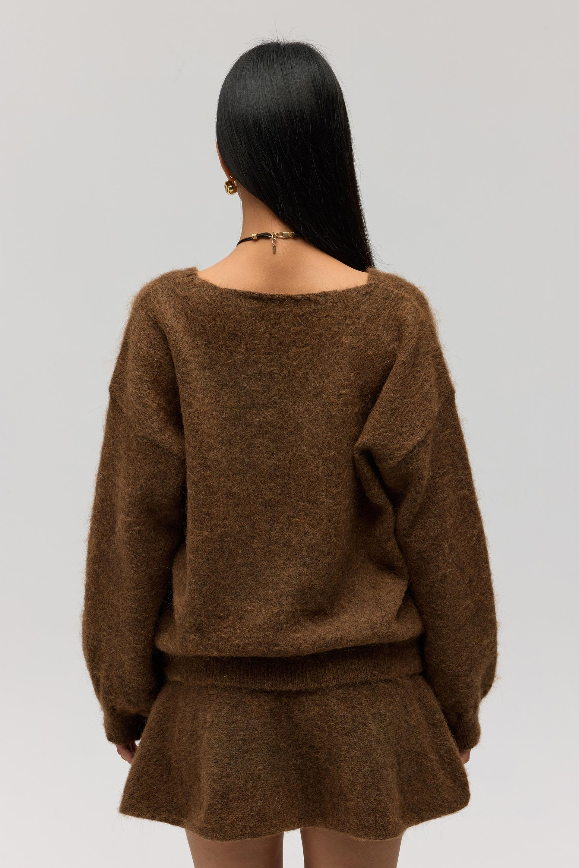 Zerium Basic V Yaka Açık Kahve Triko Kazak