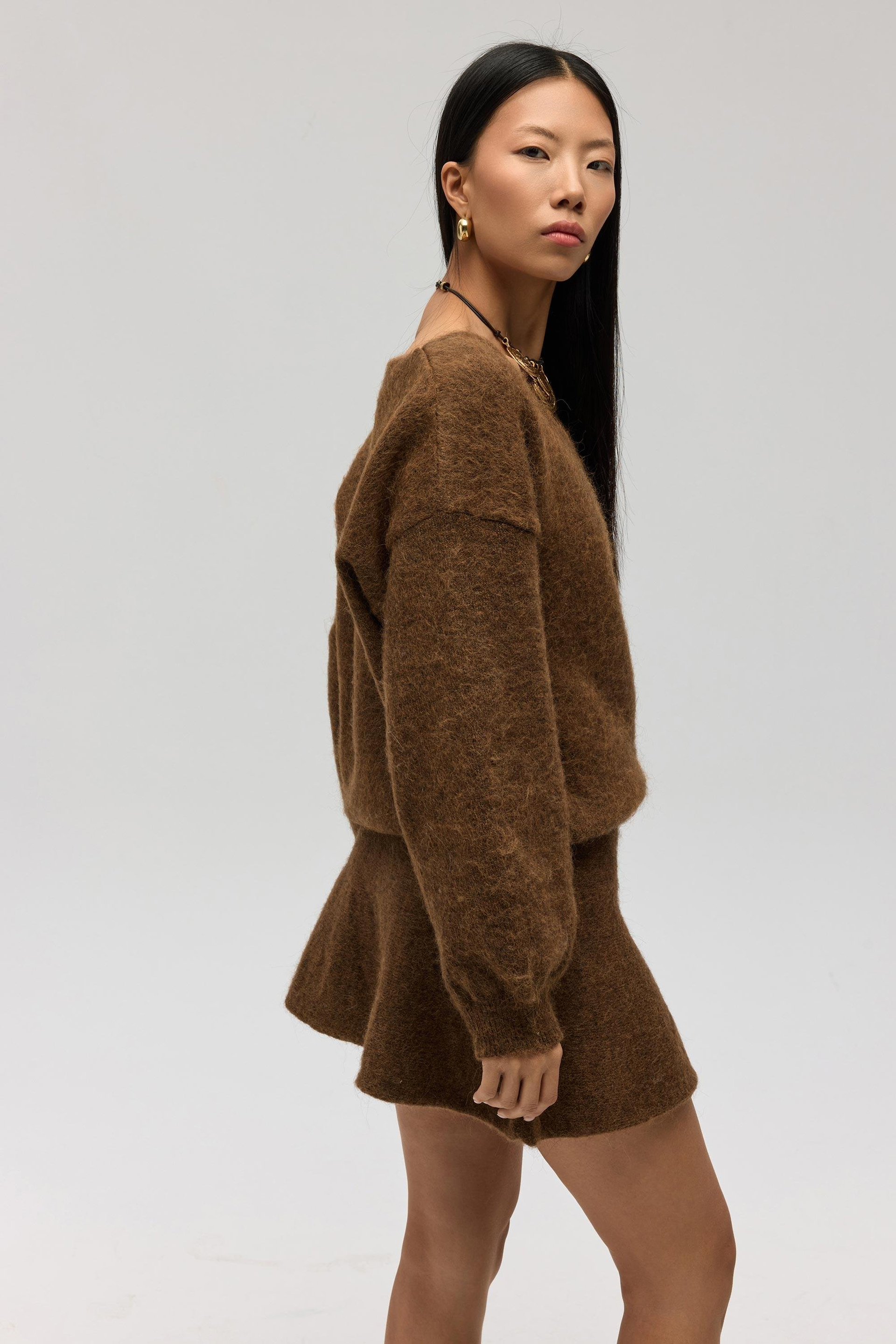 Zerium Basic V Yaka Açık Kahve Triko Kazak