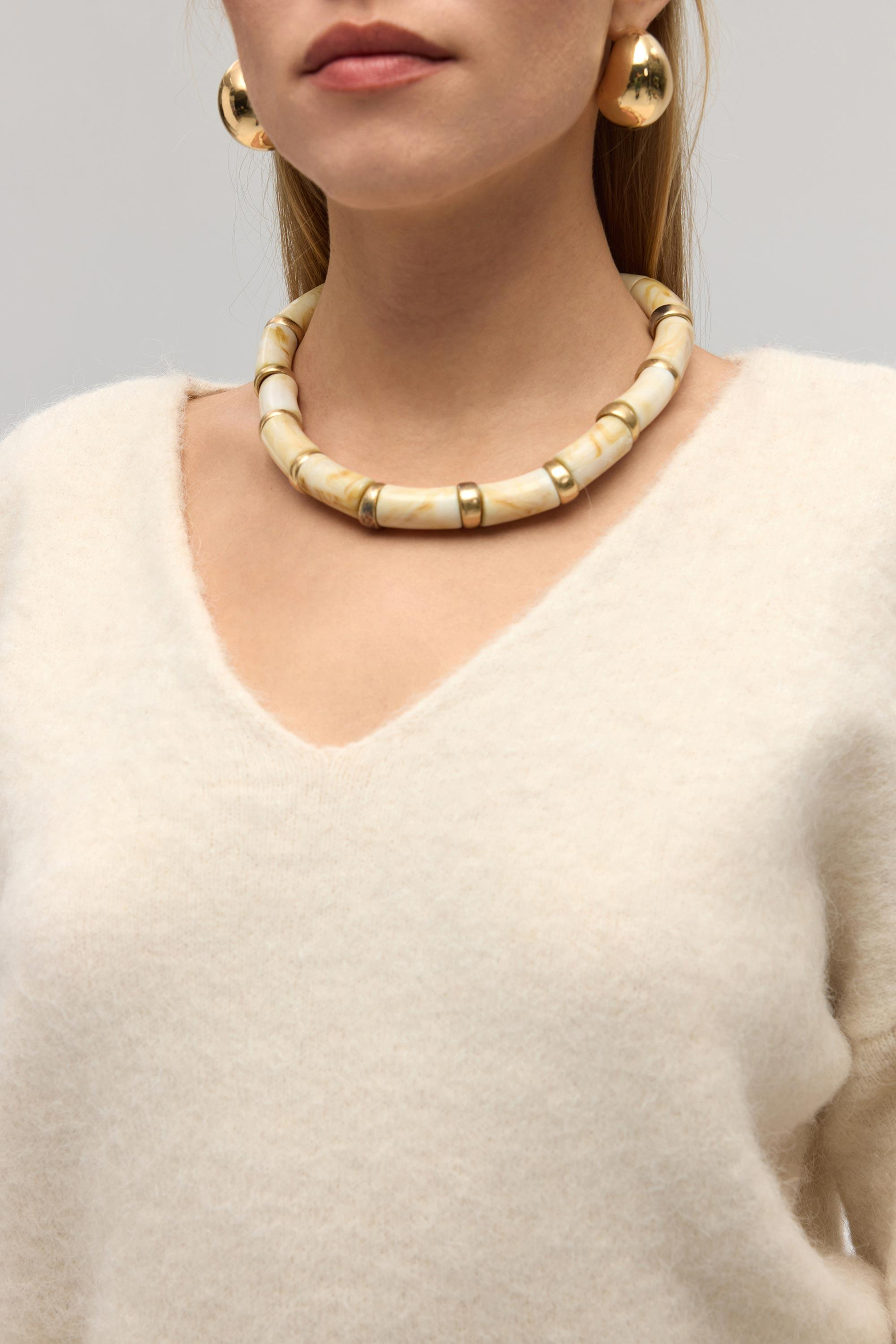 Zerium Basic V Yaka Ekru Triko Kazak