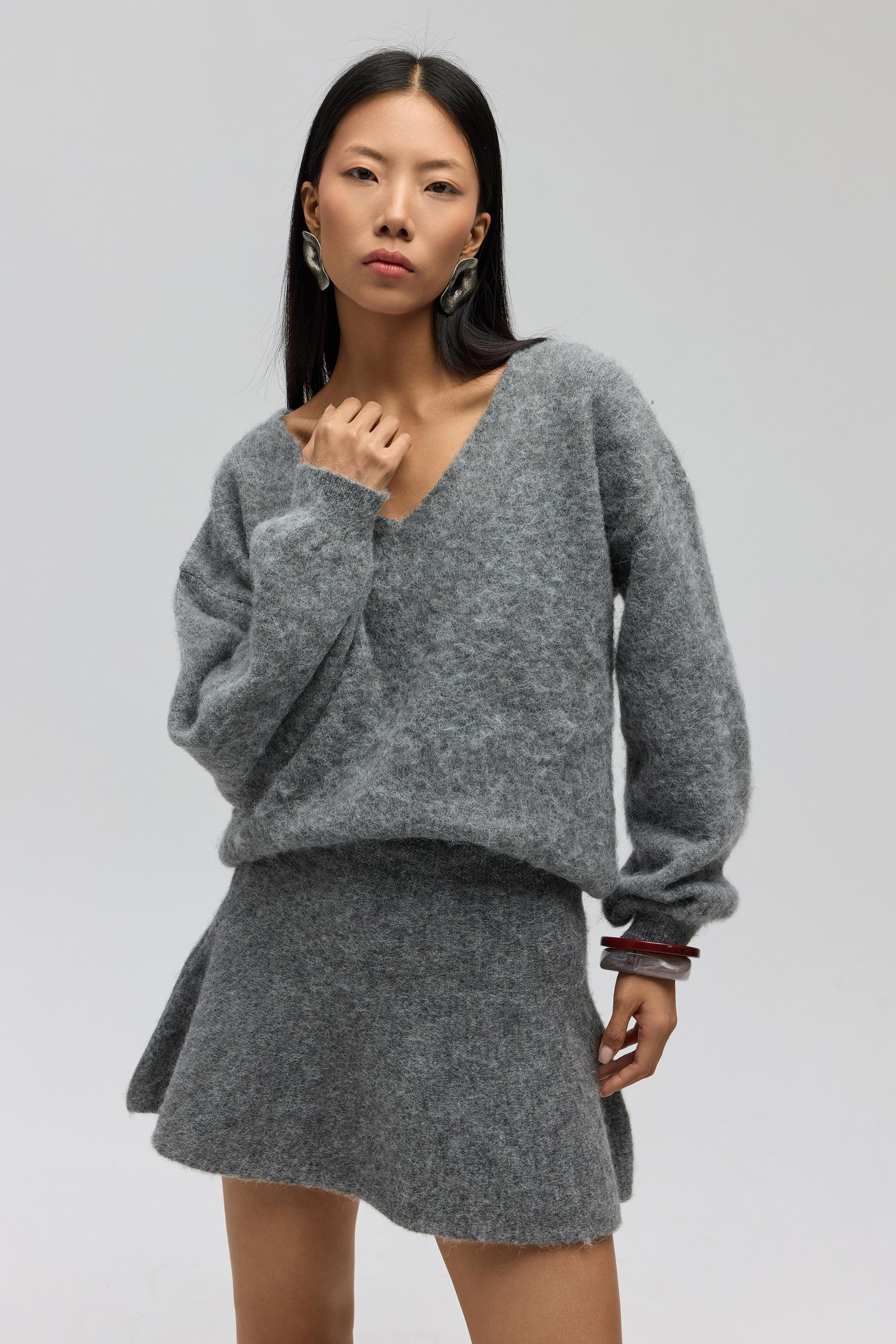 Zerium Basic V Yaka Gri Triko Kazak