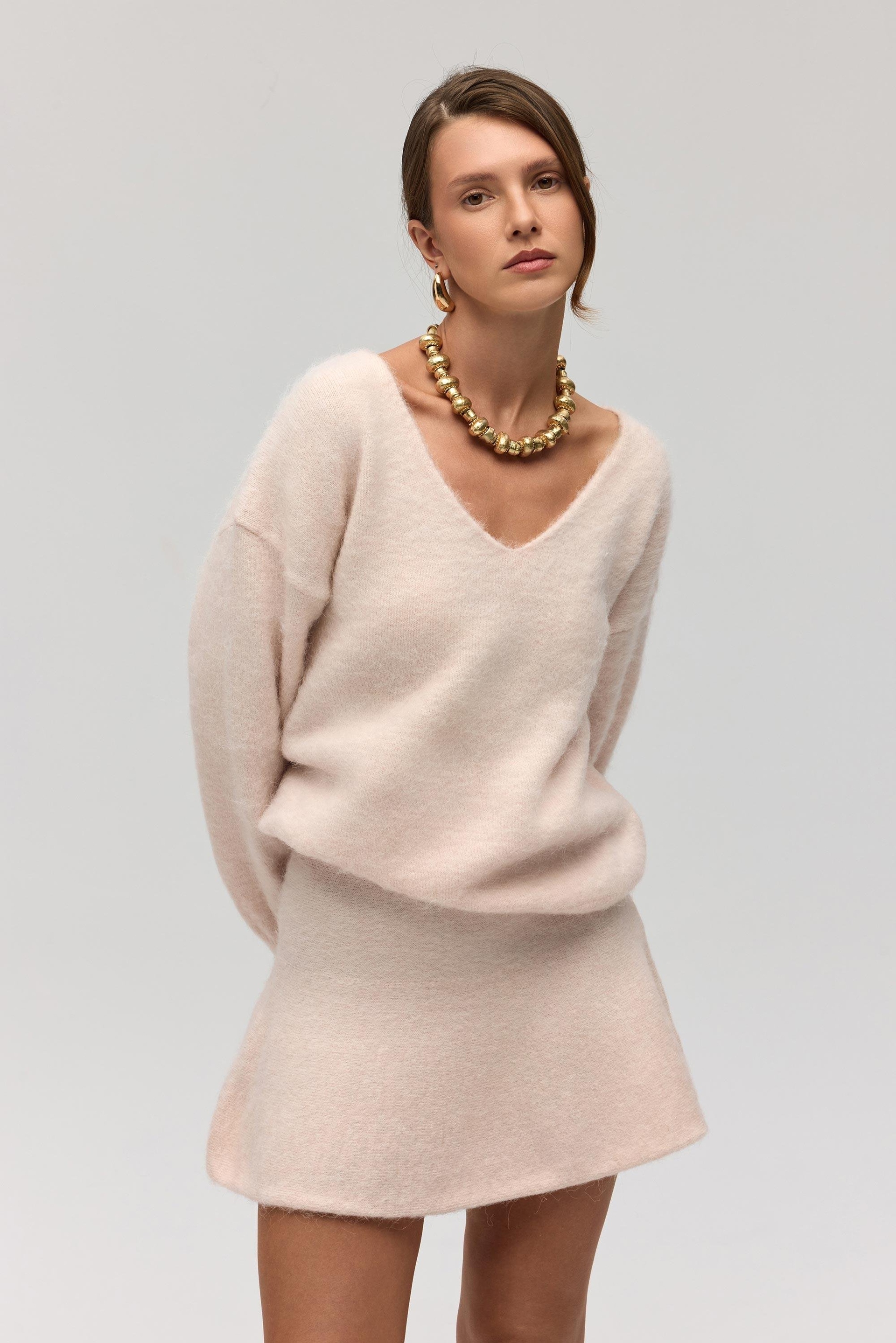 Zerium Basic V Yaka Pembe Triko Kazak