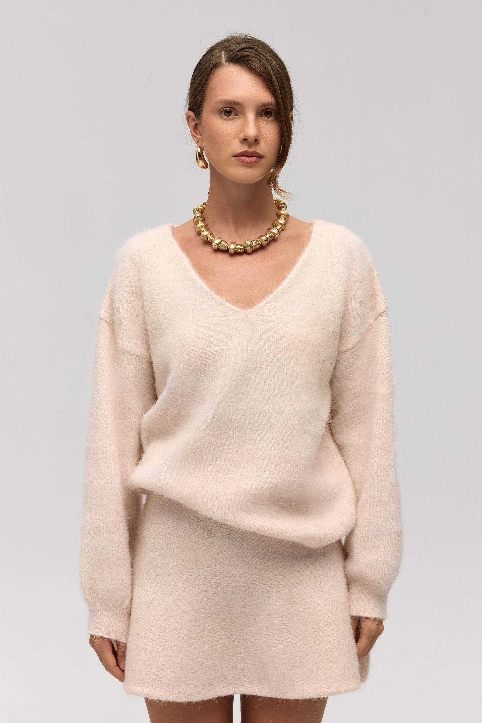 Zerium Basic V Yaka Pembe Triko Kazak