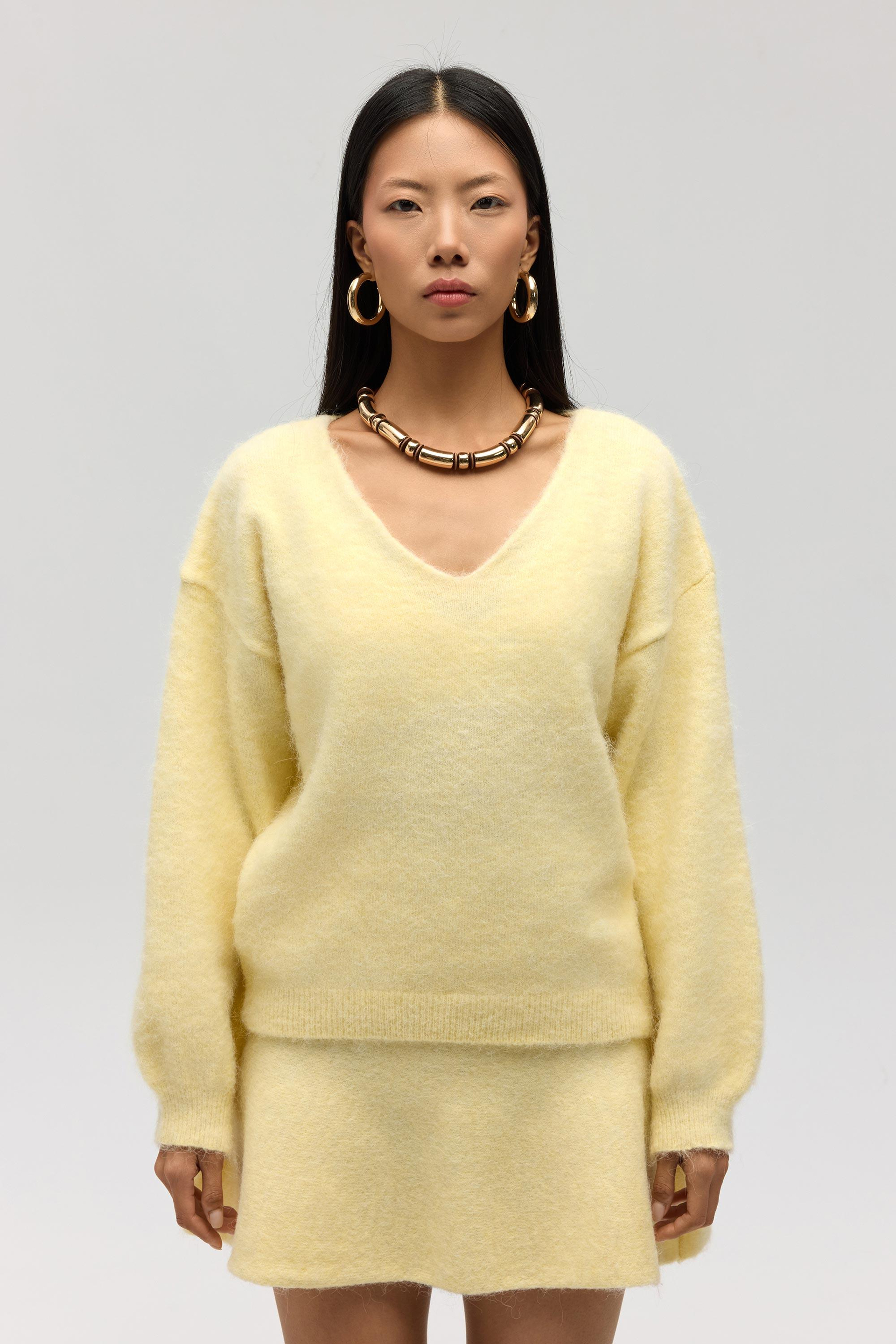 Zerium Basic V Yaka Sarı Triko Kazak