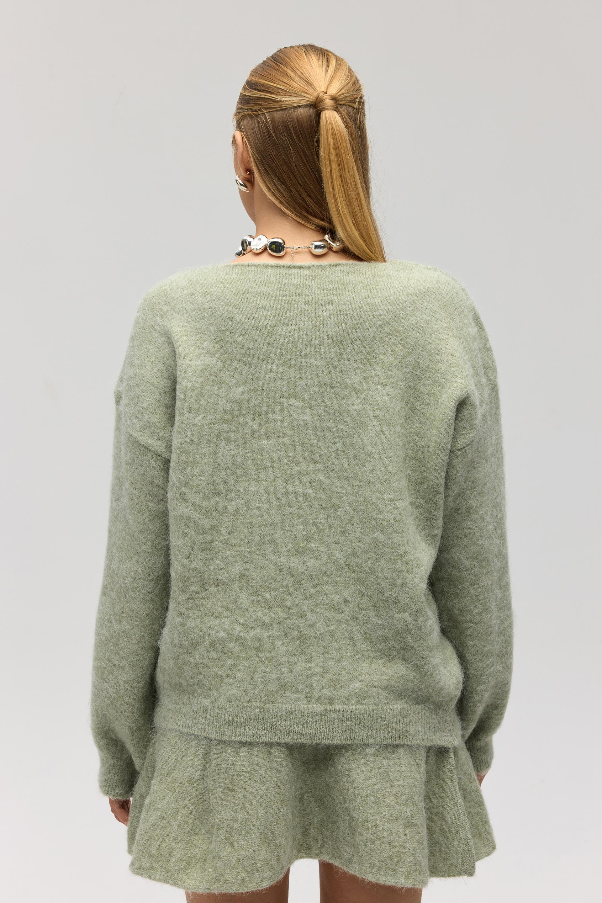 Zerium Basic V Yaka Yeşil Triko Kazak