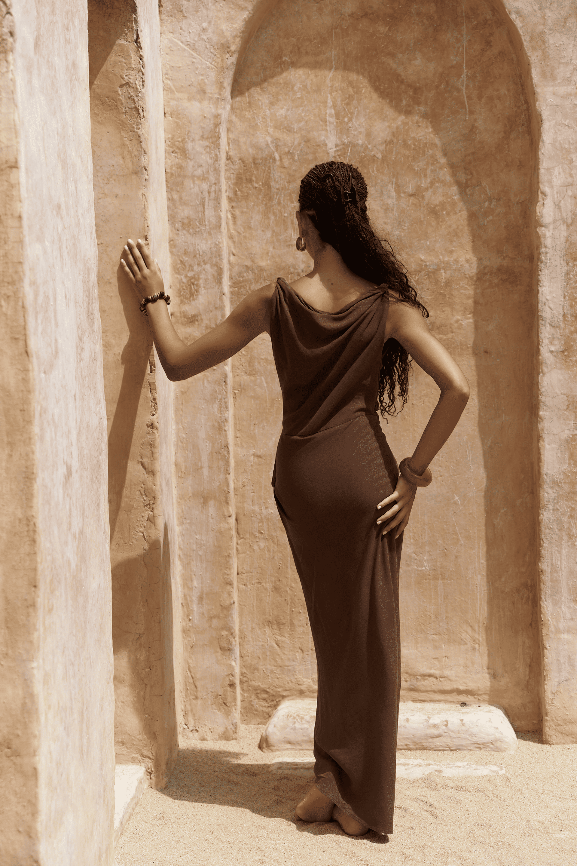 Zimbabue Uzun Kahve Keten Elbise