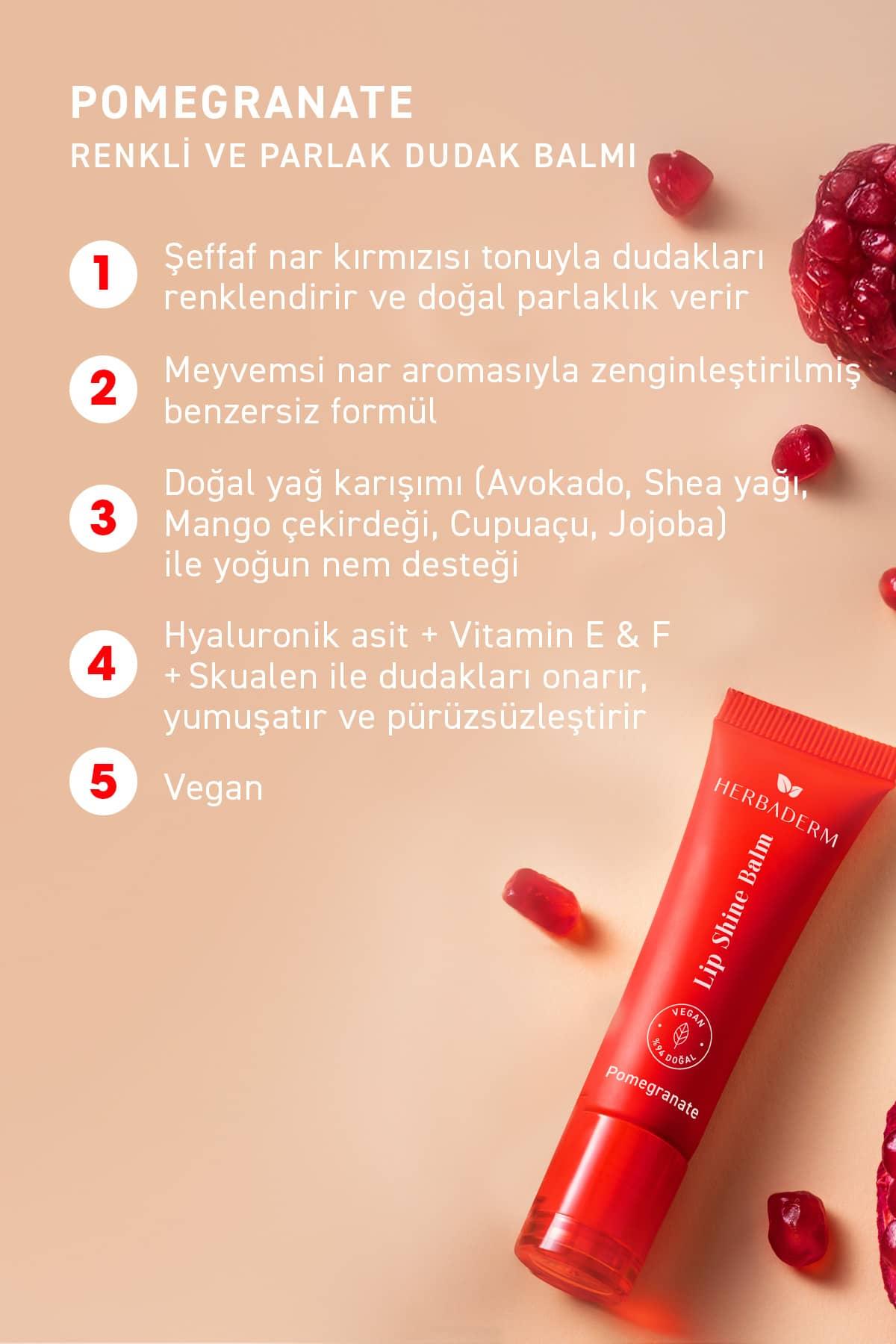 Parlatıcı, Dolgunlaştırıcı, Onarıcı Renkli Dudak Balmı, Nar Aromalı 10 ml