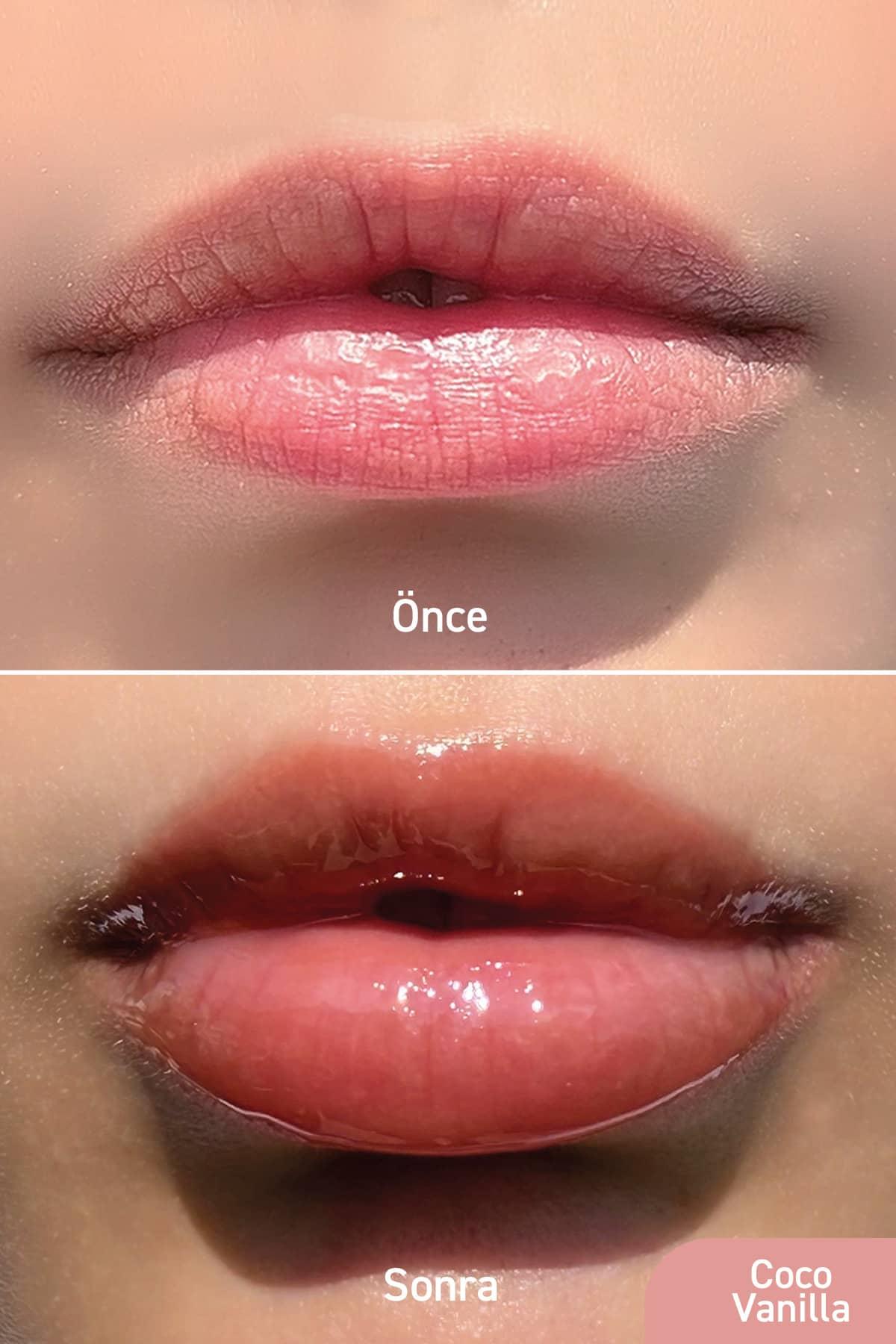 Parlatıcı, Dolgunlaştırıcı, Onarıcı Vegan Dudak Balmı, Coco-Vanilya Aromalı 10 ml