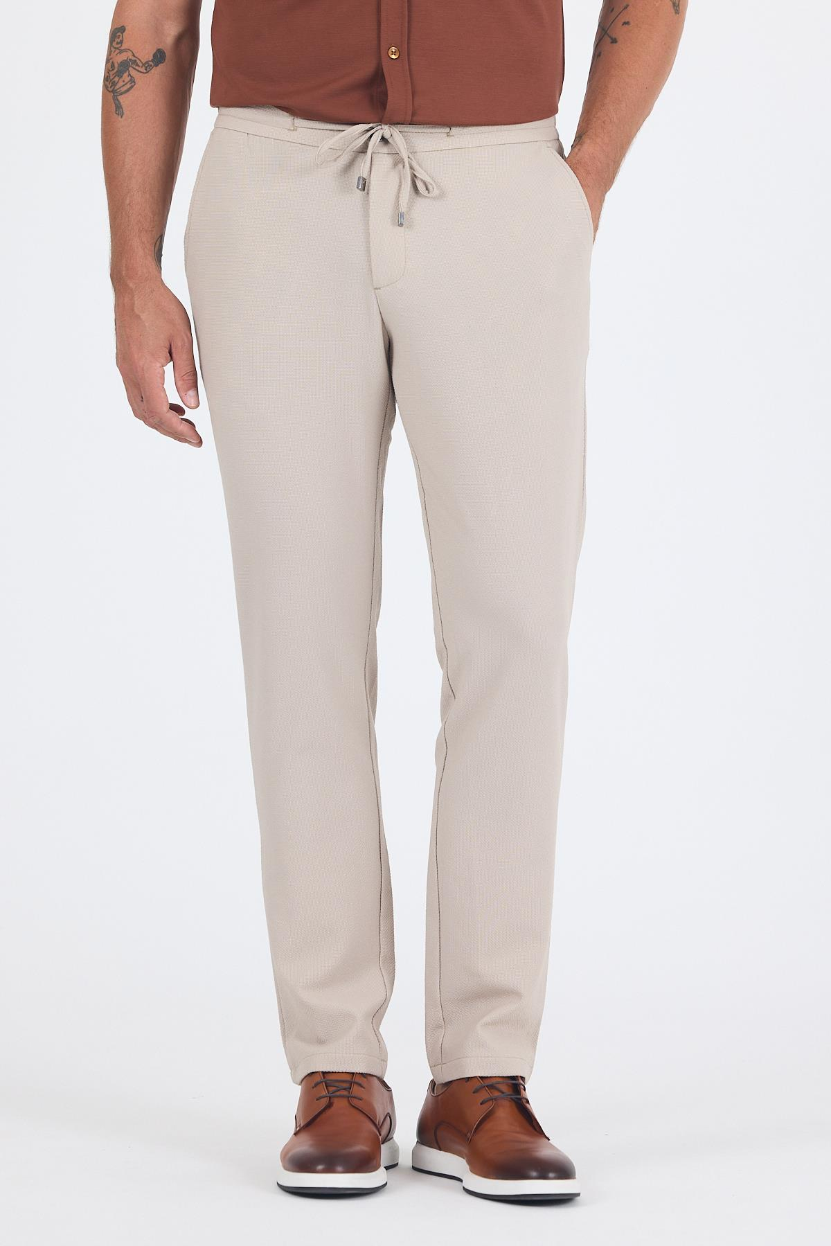 Bej Esnek Lastikli Yandan Cepli Casual Comfort Fit Jogger Pantolon 1003250210