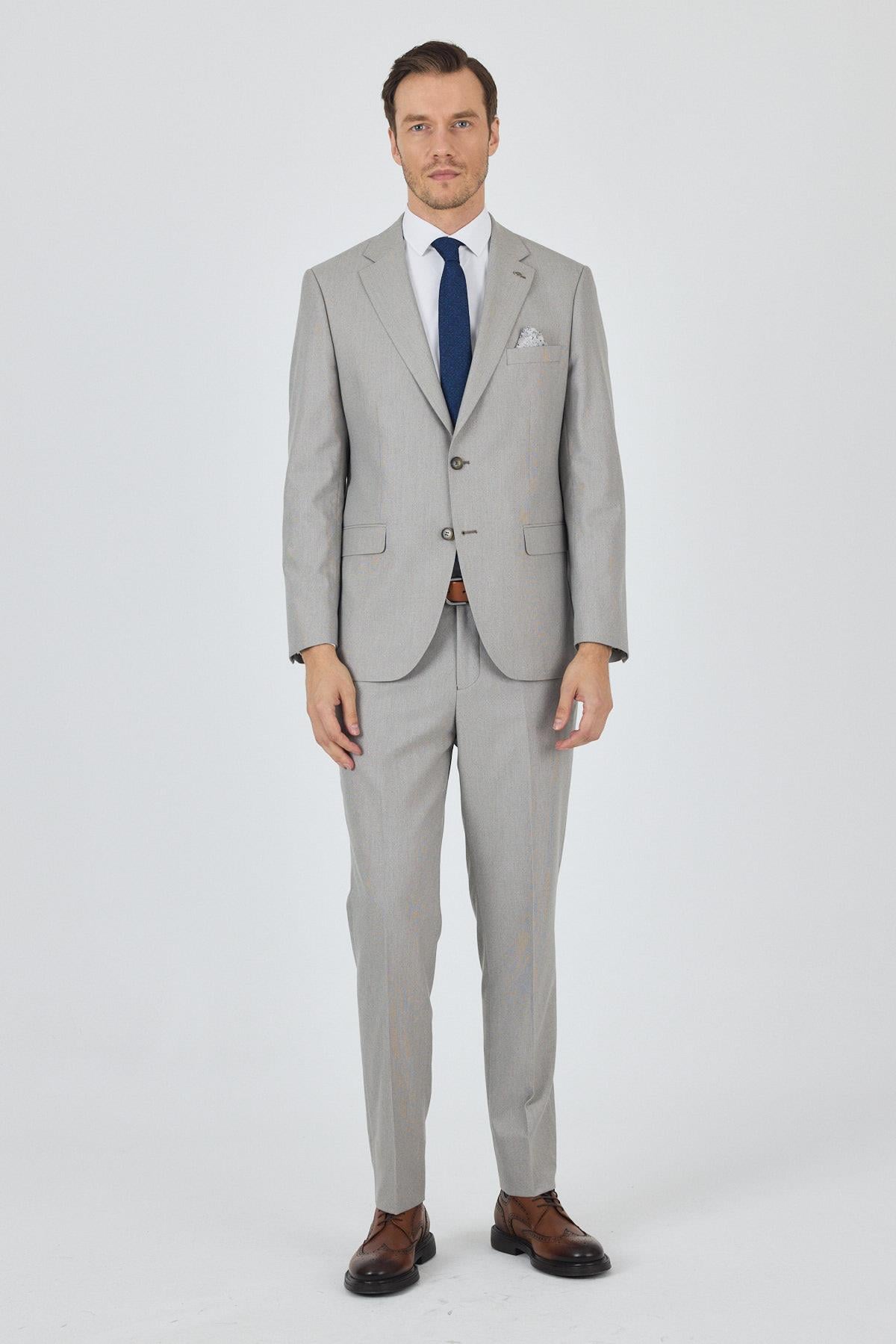 Bej Mono Yaka 6 Drop Comfort Fit Tam Astar Esnek Takım Elbise 1001250161