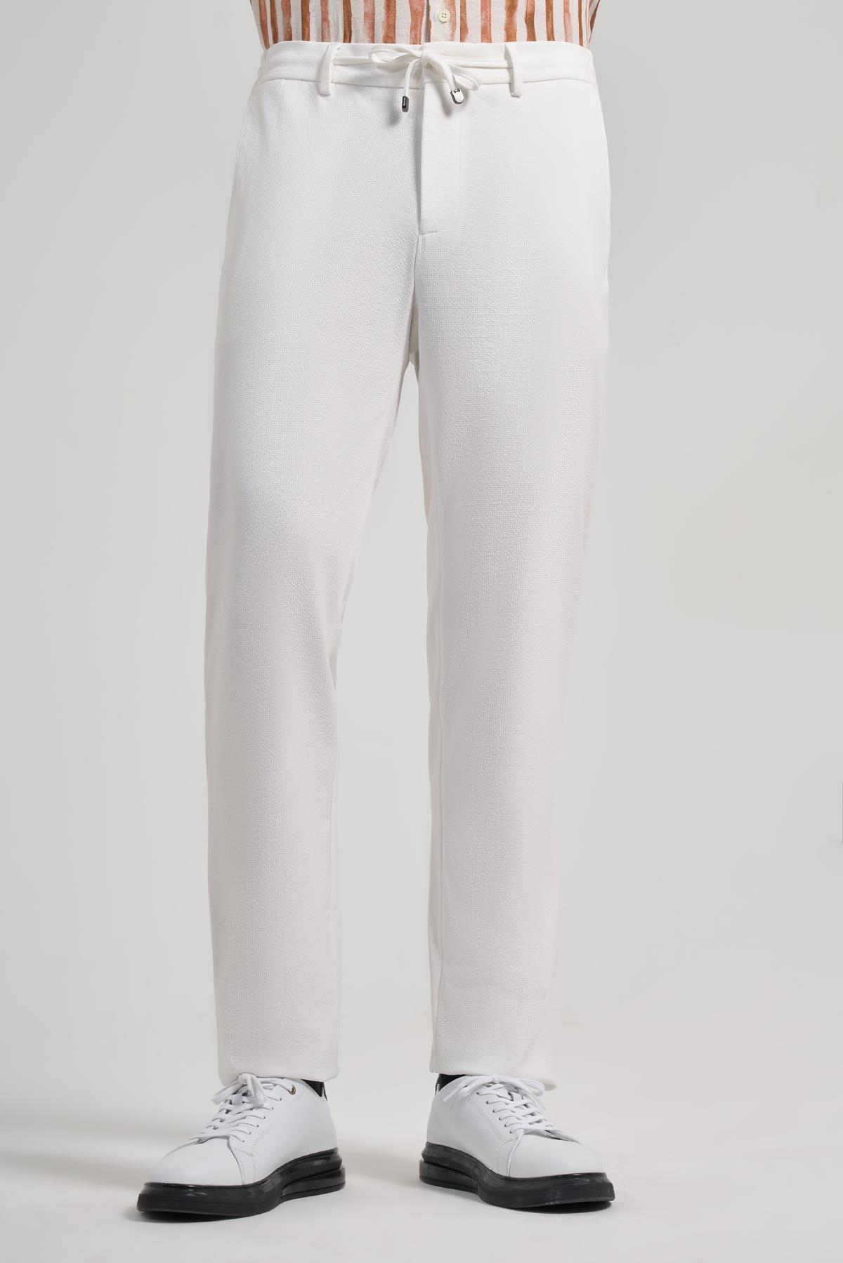 Krem Rengi Esnek Yandan Cepli Classic Slim Fit Jogger Pantolon 1003240169