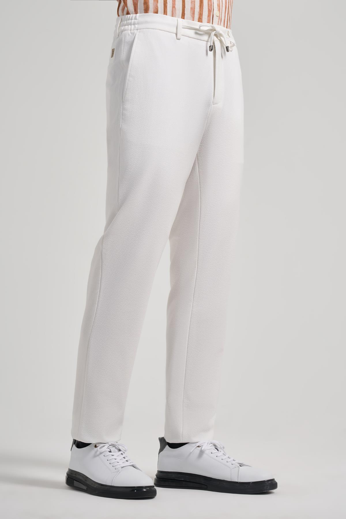 Krem Rengi Esnek Yandan Cepli Classic Slim Fit Jogger Pantolon 1003240169
