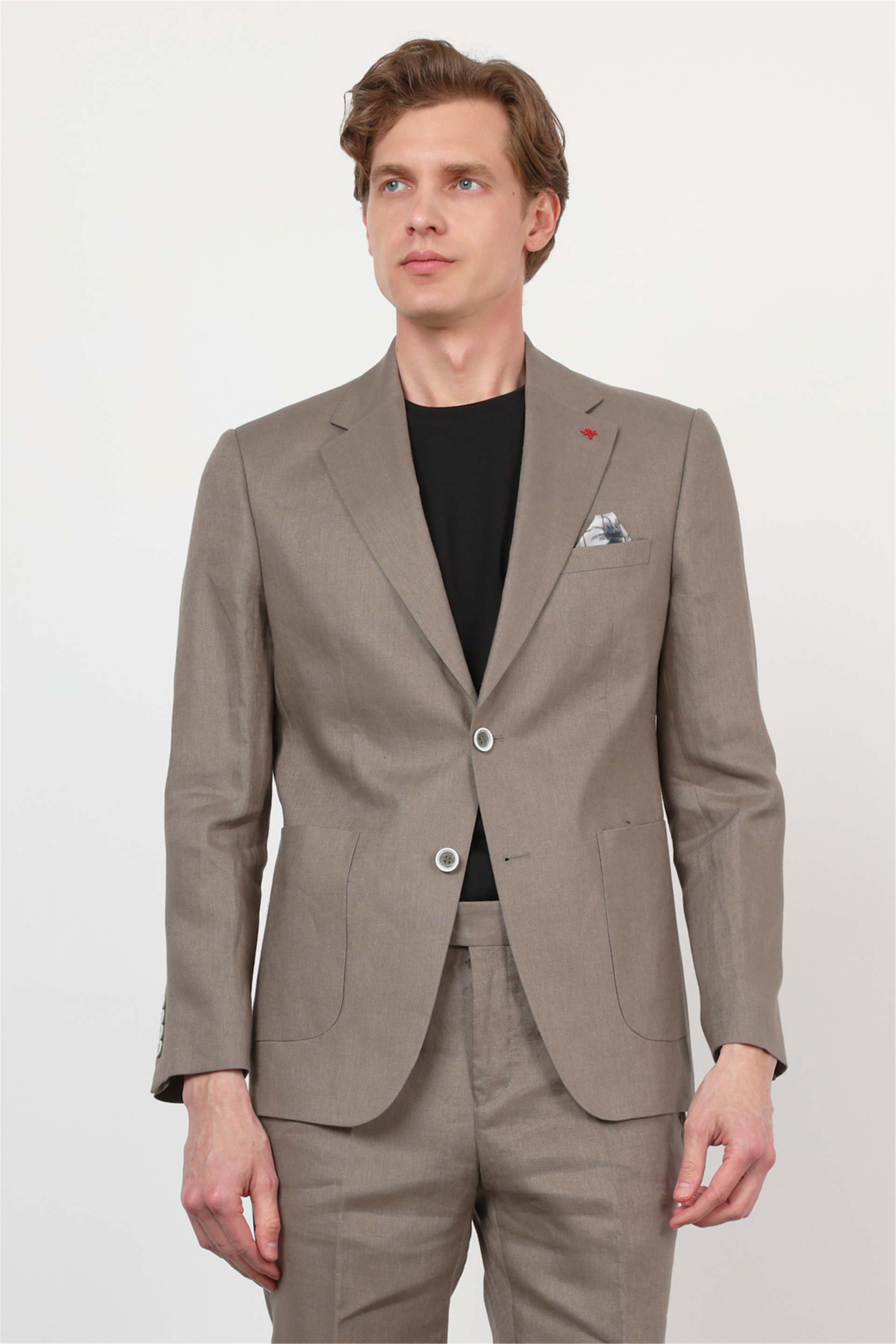 Yeşil Mono Yaka Keten 6 Drop Slim Fit Yarım Astar %100 Keten Takım Elbise 1001260164