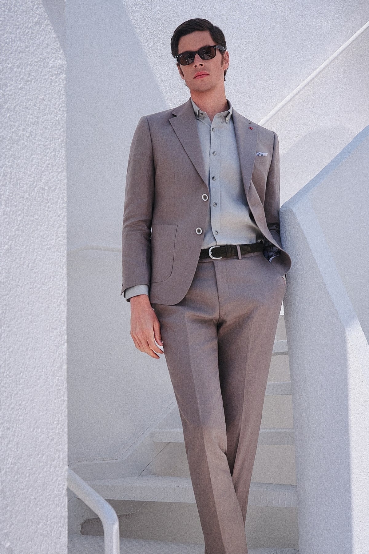 Yeşil Mono Yaka Keten 6 Drop Slim Fit Yarım Astar %100 Keten Takım Elbise 1001260164