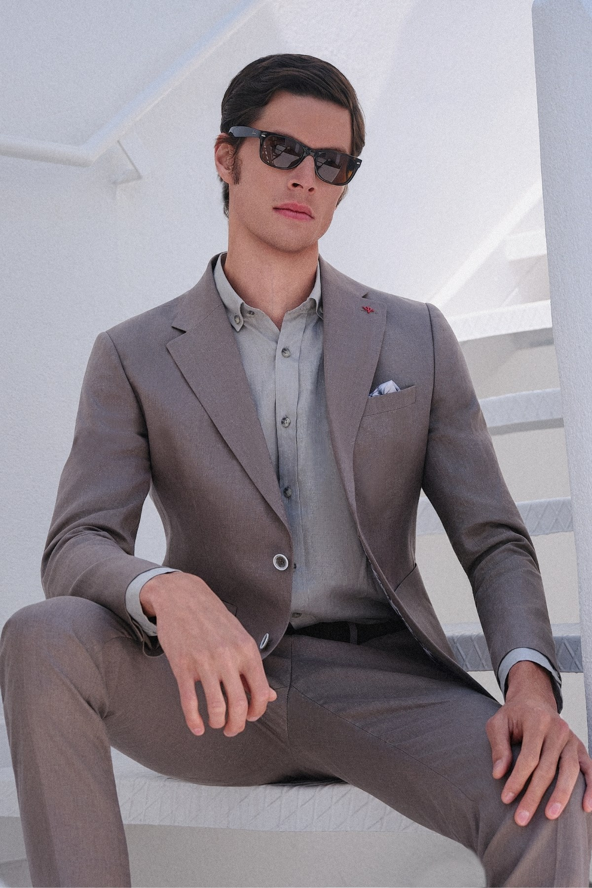 Yeşil Mono Yaka Keten 6 Drop Slim Fit Yarım Astar %100 Keten Takım Elbise 1001260164