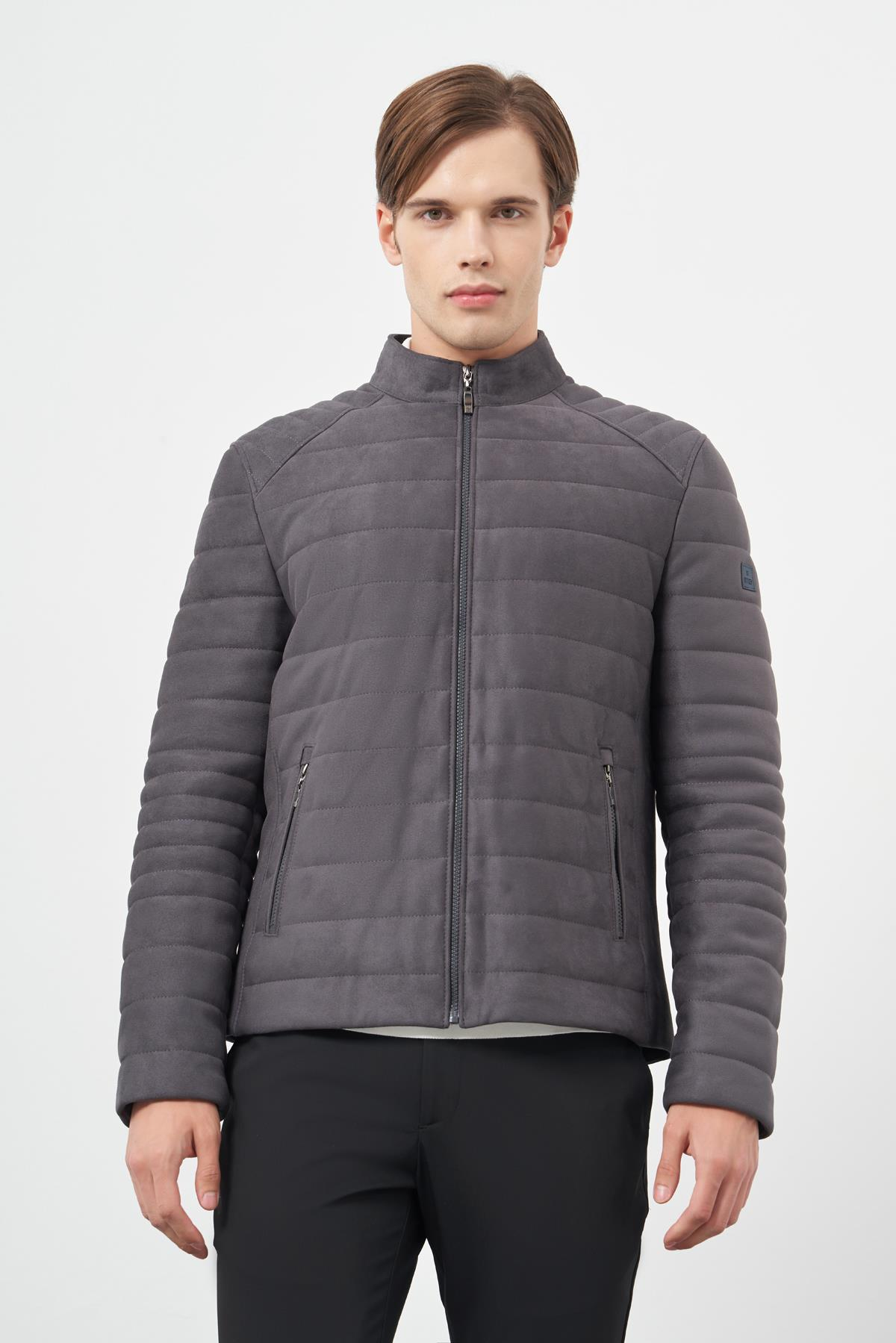 Füme Süet Suni Deri Hakim Yaka Düz Yırtmaçsız Tam Astar Slim Fit Casual Deri Mont 1038245150