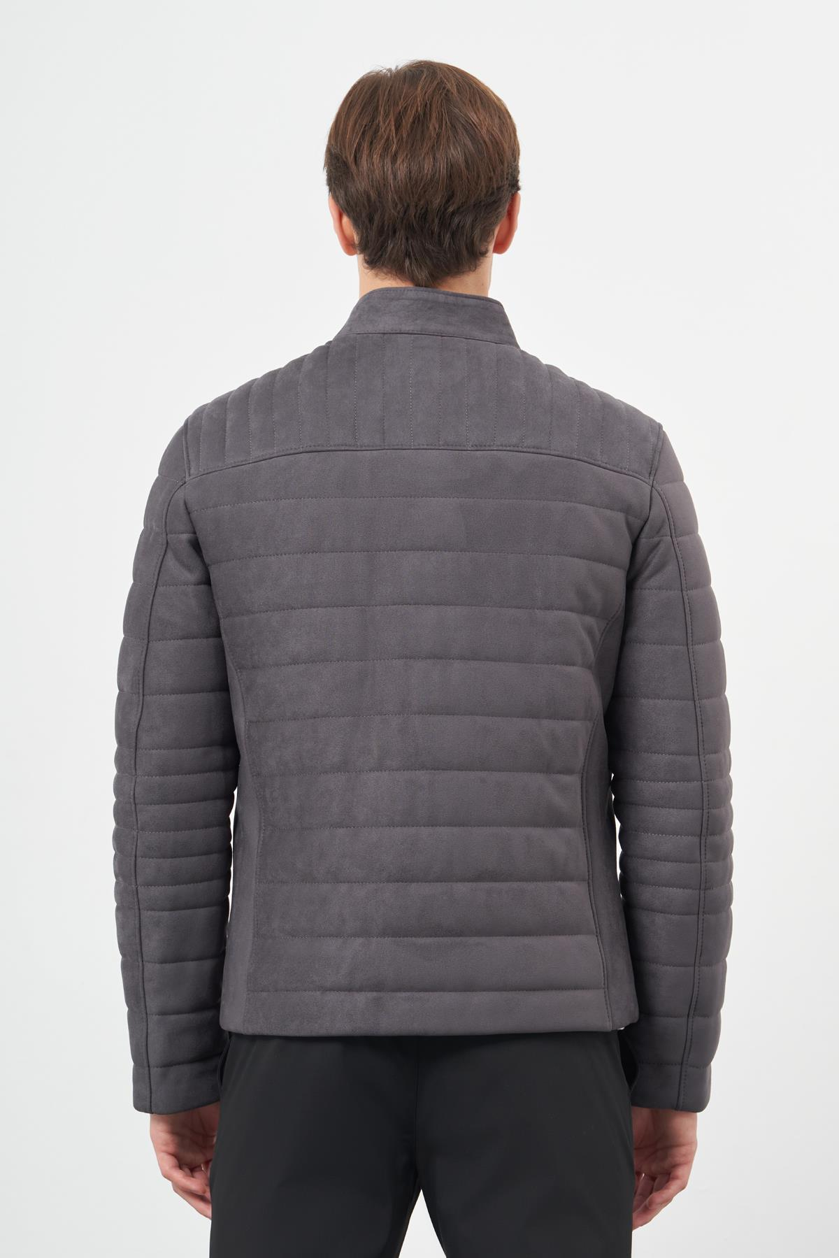 Füme Süet Suni Deri Hakim Yaka Düz Yırtmaçsız Tam Astar Slim Fit Casual Deri Mont 1038245150