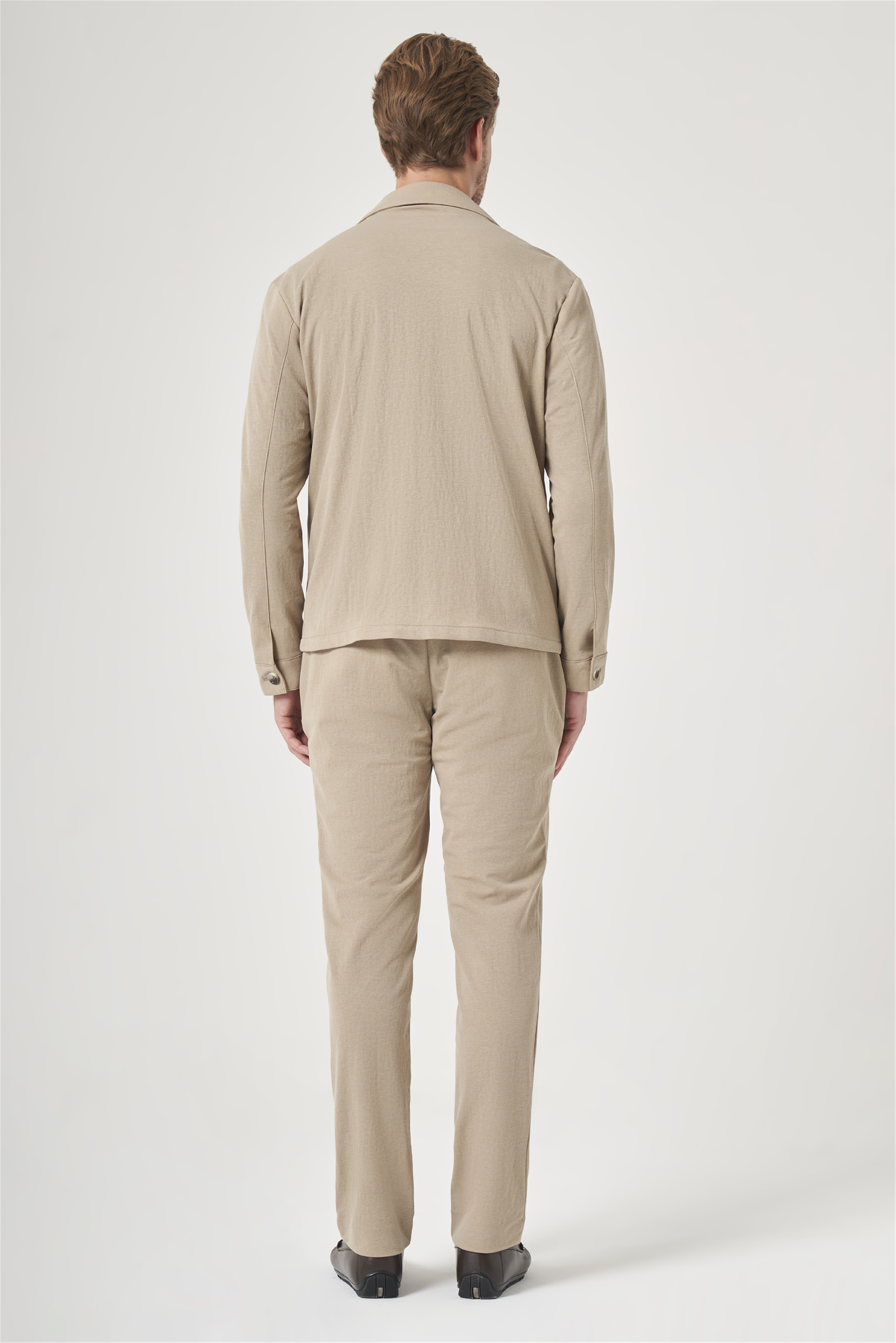 Bej Berberi Yaka Örme Beli Lastikli 6 Drop Slim Fit Astarsız Esnek Takım Elbise 1001260177
