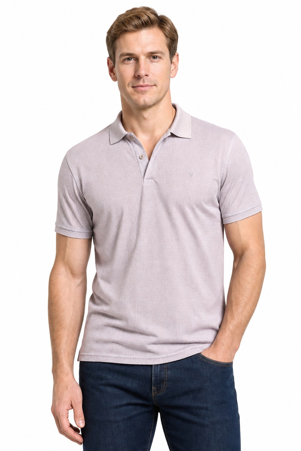 Bej Kısa Kol Baskılı Pike Polo Yaka Cepsiz esnek Casual Slim Fit Tişört 1011250150