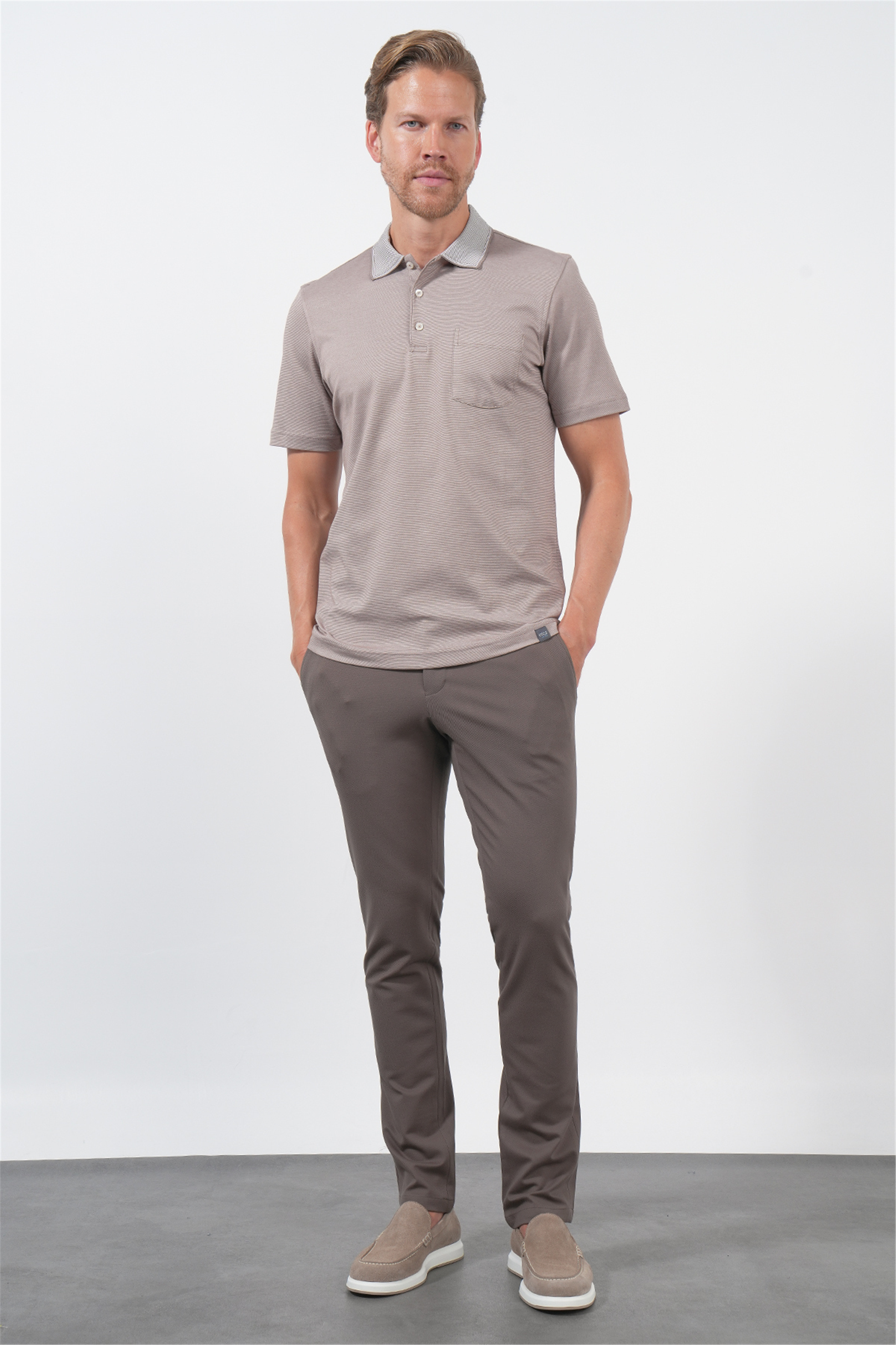Bej Polo Yaka Kısa Kol Cepli Comfort Fit Pamuklu Tişört 1011260157