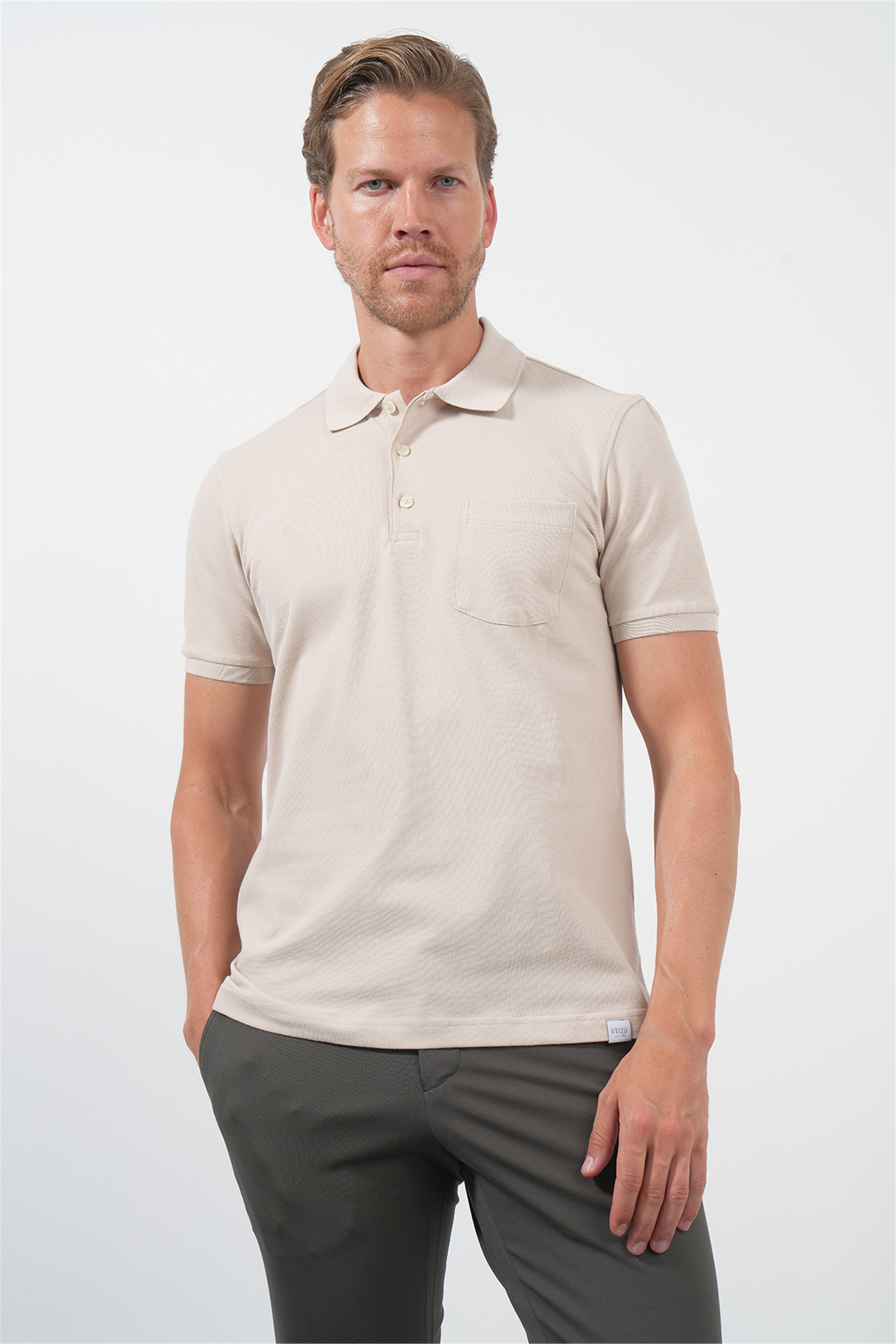Bej Polo Yaka Kısa Kol Cepli Comfort Fit Pamuklu Tişört 1011260155