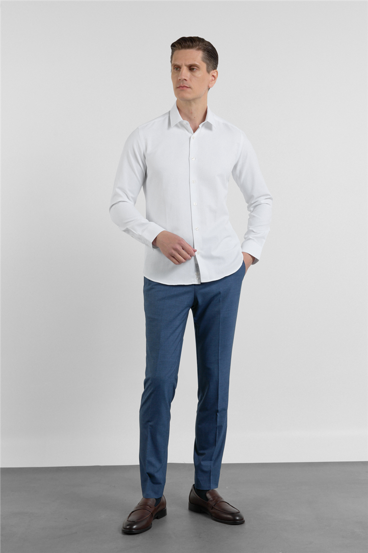 Beyaz Dokulu Sert Yaka Uzun Kol Cepsiz Slim Fit Pamuklu Gömlek 1004255283
