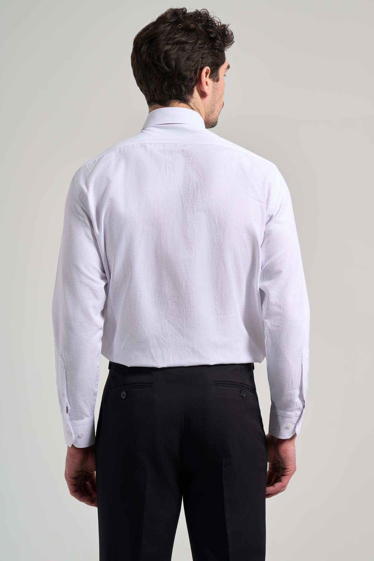 Beyaz Sert Yaka Düz Classic Pamuklu Comfort Fit Gömlek 1004250213