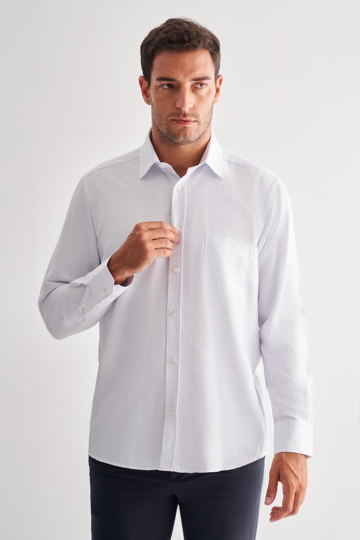 Beyaz Sert Yaka Uzun Kol Cepli Comfort Fit Classic Gömlek 1004255164