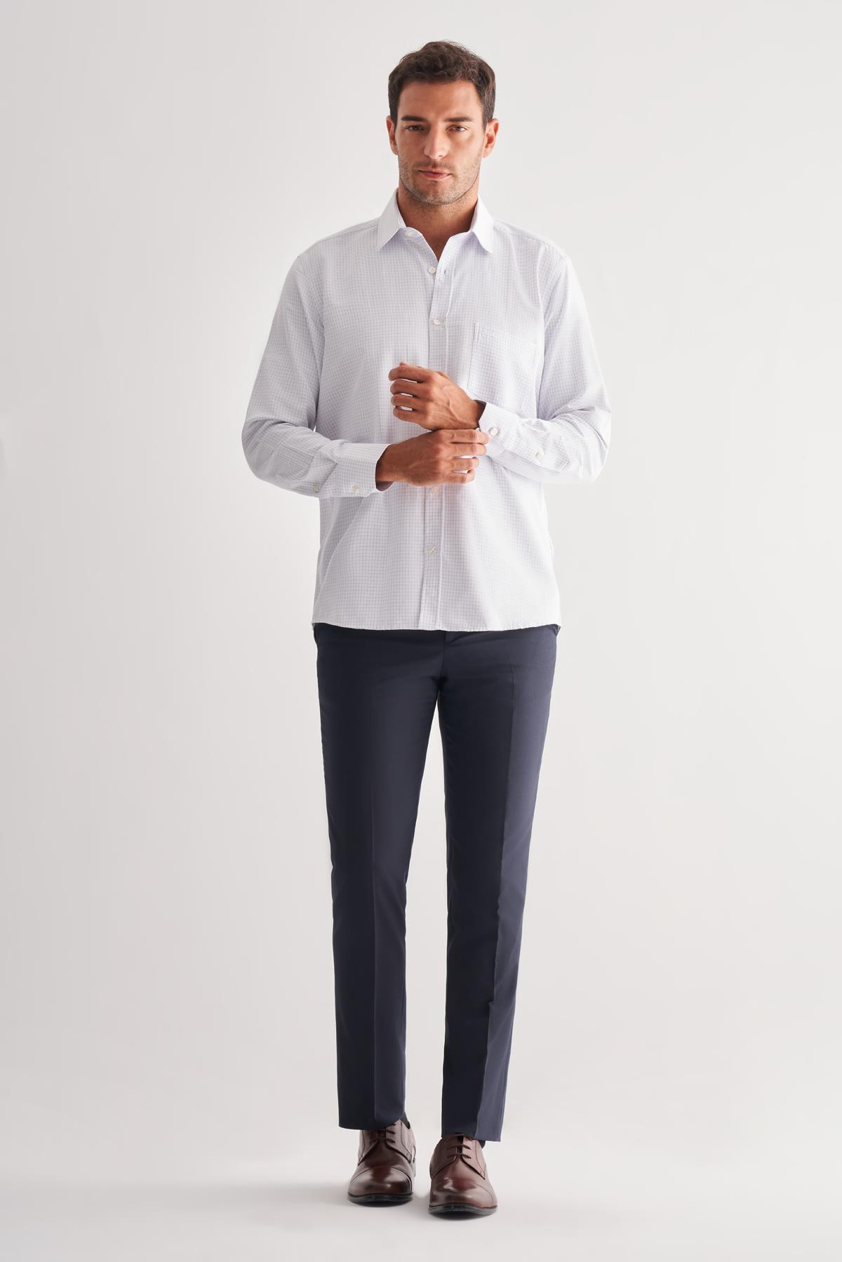 Beyaz Sert Yaka Uzun Kol Cepli Comfort Fit Classic Gömlek 1004255164
