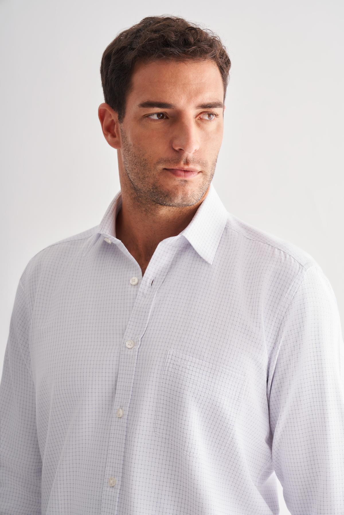 Beyaz Sert Yaka Uzun Kol Cepli Comfort Fit Classic Gömlek 1004255164