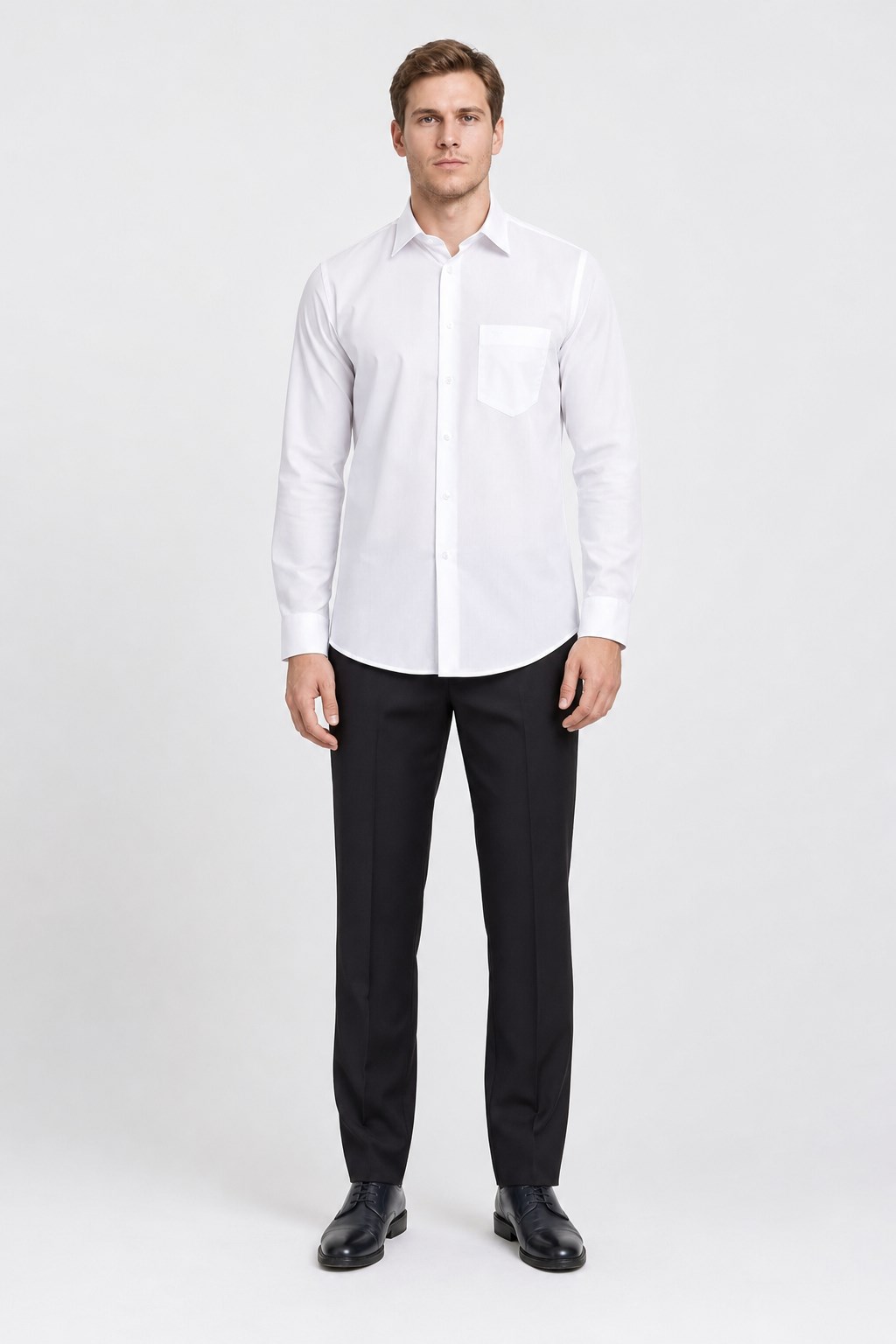 Beyaz Sert Yaka Uzun Kol Comfort Fit Pamuklu Gömlek 1004255051