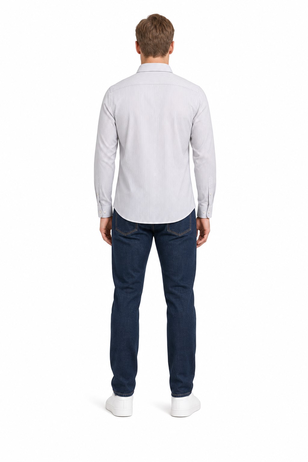 Beyaz Uzun Kol Desen Yarım İtalyan Yaka Cepsiz esnek Classic Slim Fit Gömlek 1004245220