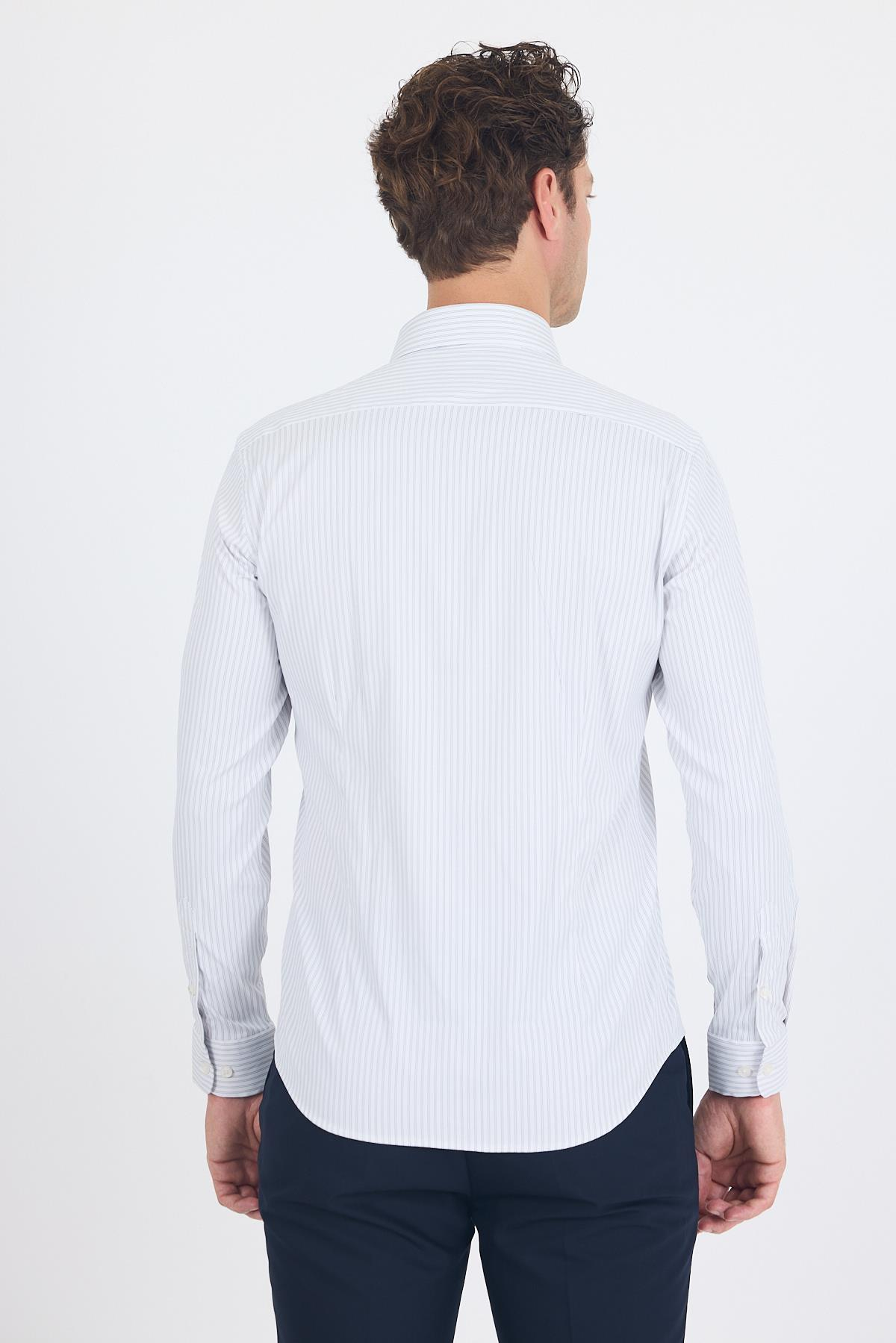 Beyaz Uzun Kol Sert Yaka Cepsiz Easy To Iron Slim Fit Esnek Gömlek 1004250230